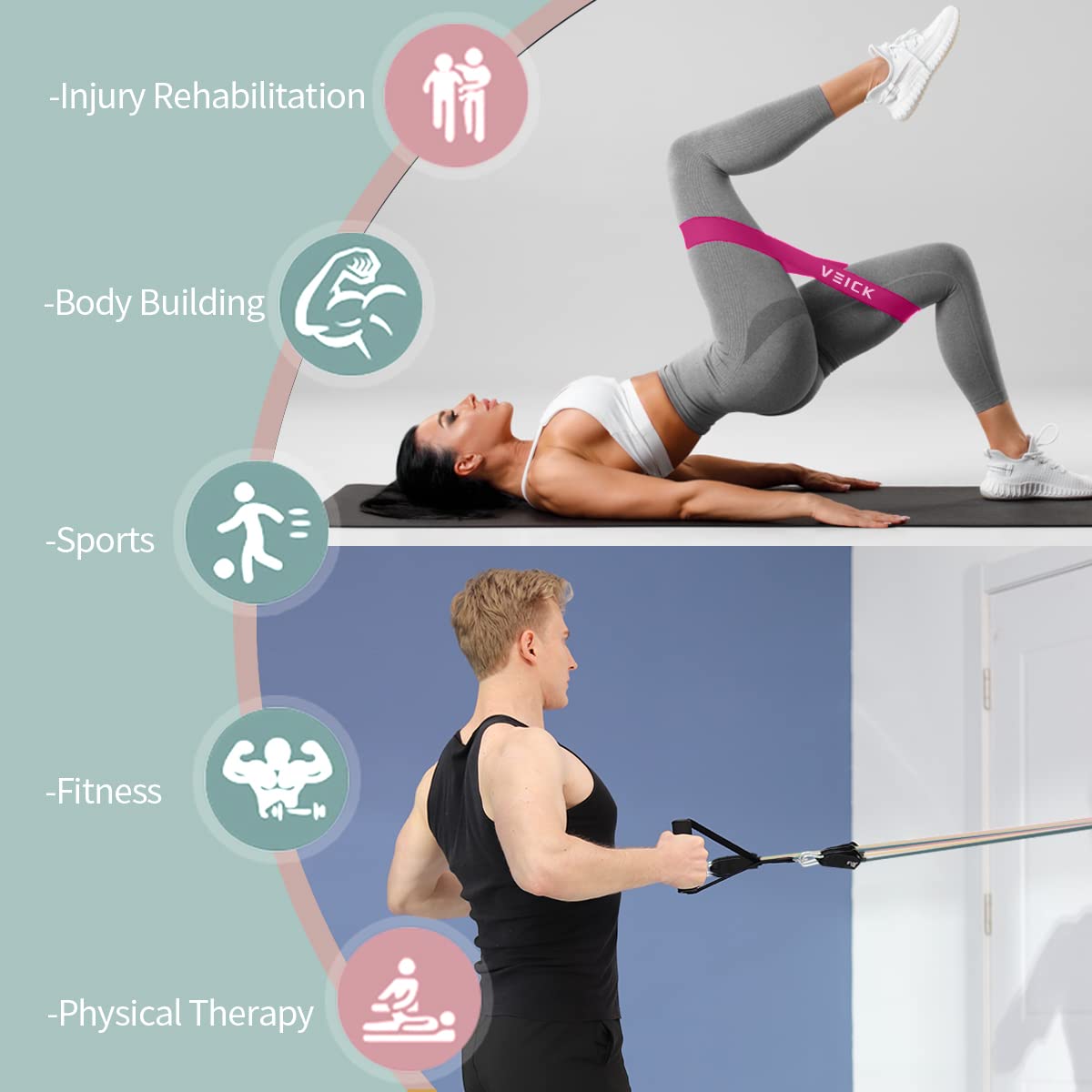 VEICK resistance bands, exercise bands, workout bands, resistance bands with handles for men and women (10-150 pounds + 5 loop bands, Macaron Blue)