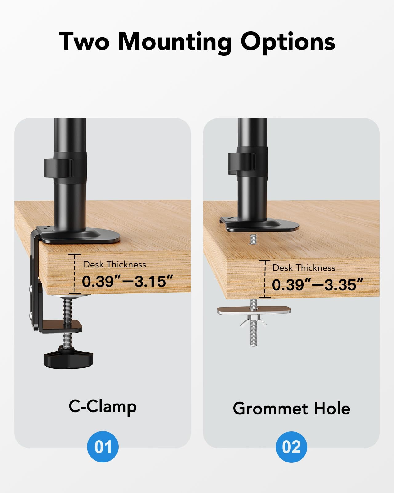 HUANUO Monitor Mount 2 Monitors 13-32 Inch, Height Adjustable Screen Mount with Long Arm, VESA 75/100mm, Increased Load Capacity 2-9 kg, 2 Mounting Options