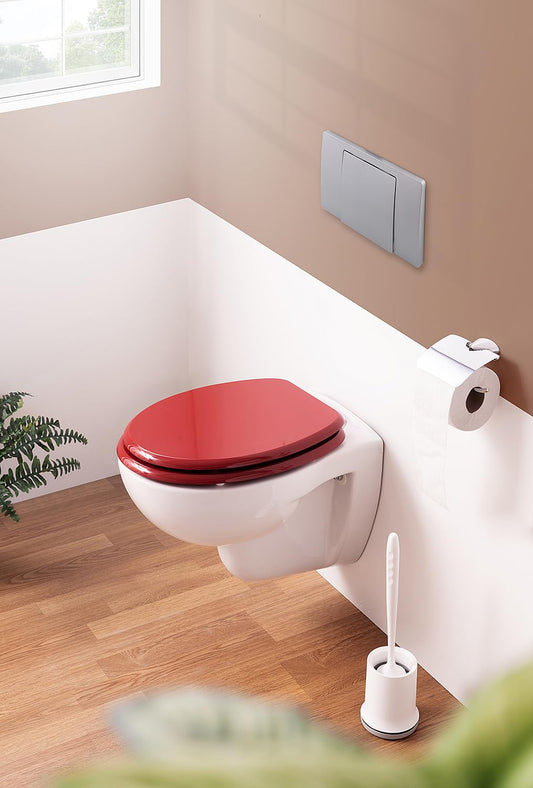 'aquaSu® Toilet Seat Red Venezia | Stable wooden core | Metal hinge | Universal O-shape | Oval toilet seat | Standard toilet seat | Toilet seat & lid | Dark red | 21898 6'