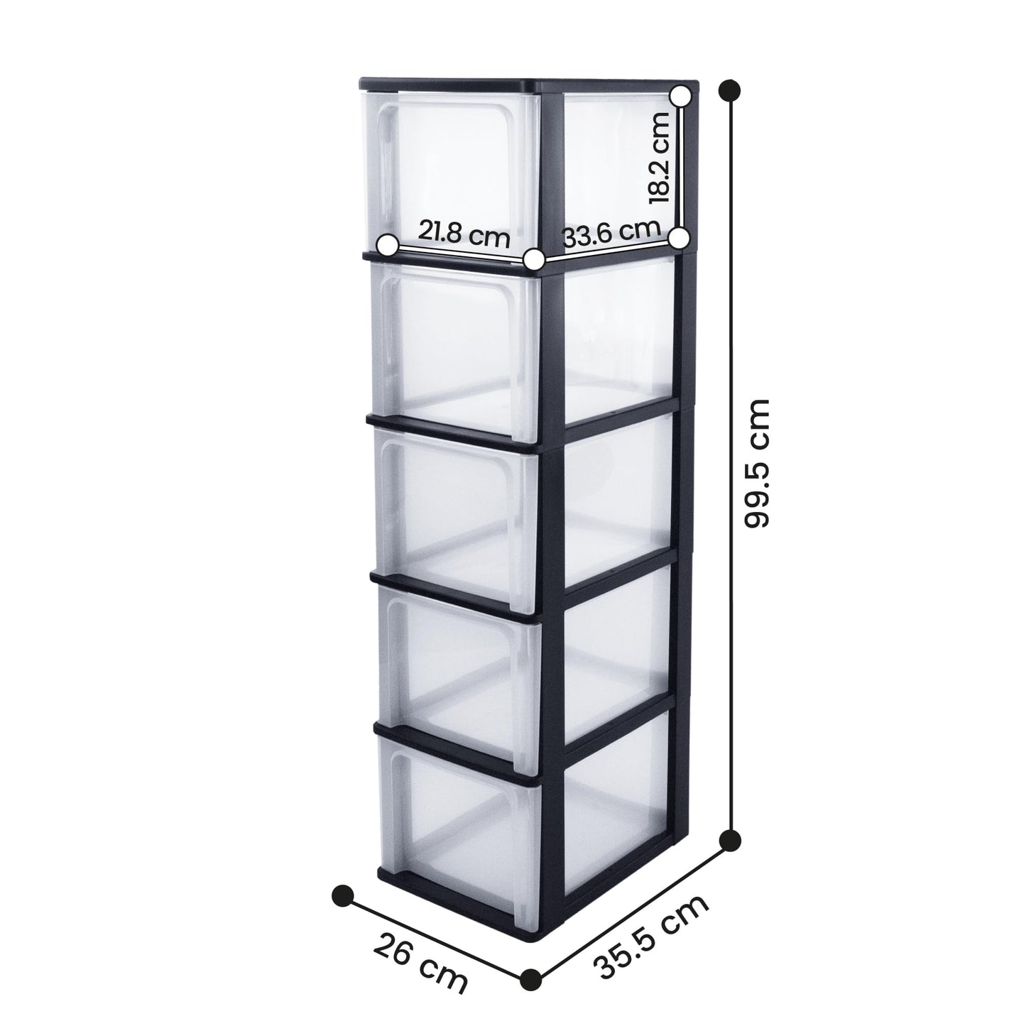 Iris Ohyama, Plastic Drawer Organizer with 5 deep drawers, Black, Easy-Pull System, A4, A5 & A6 size, Desk Organizer for Office, Stationery, BPA-free, Drawer Cabinet, OCH-2500