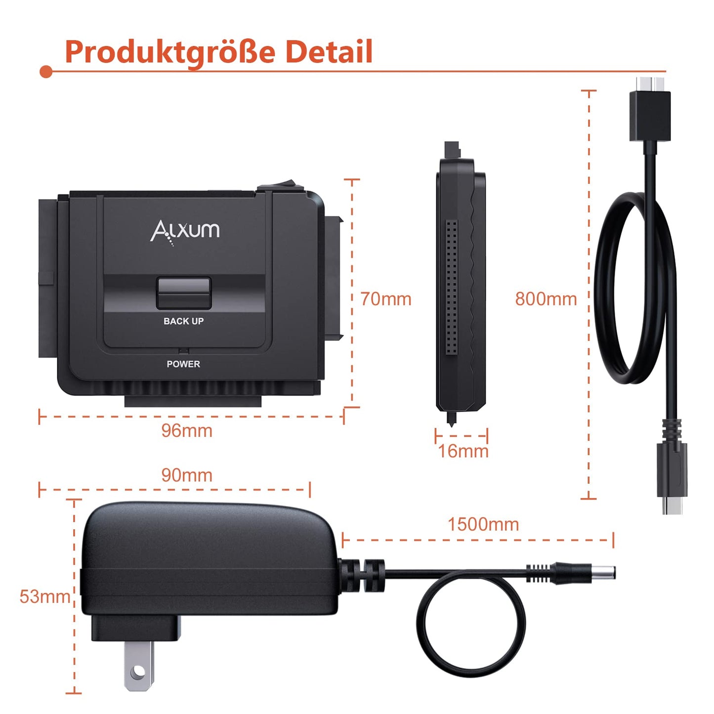 Alxum IDE SATA Adapter - 2.5/3.5'' SATA & IDE HDD Converter with USB 3.0 and Power Switch, 12V/2A Power Supply and USB-C Cable
