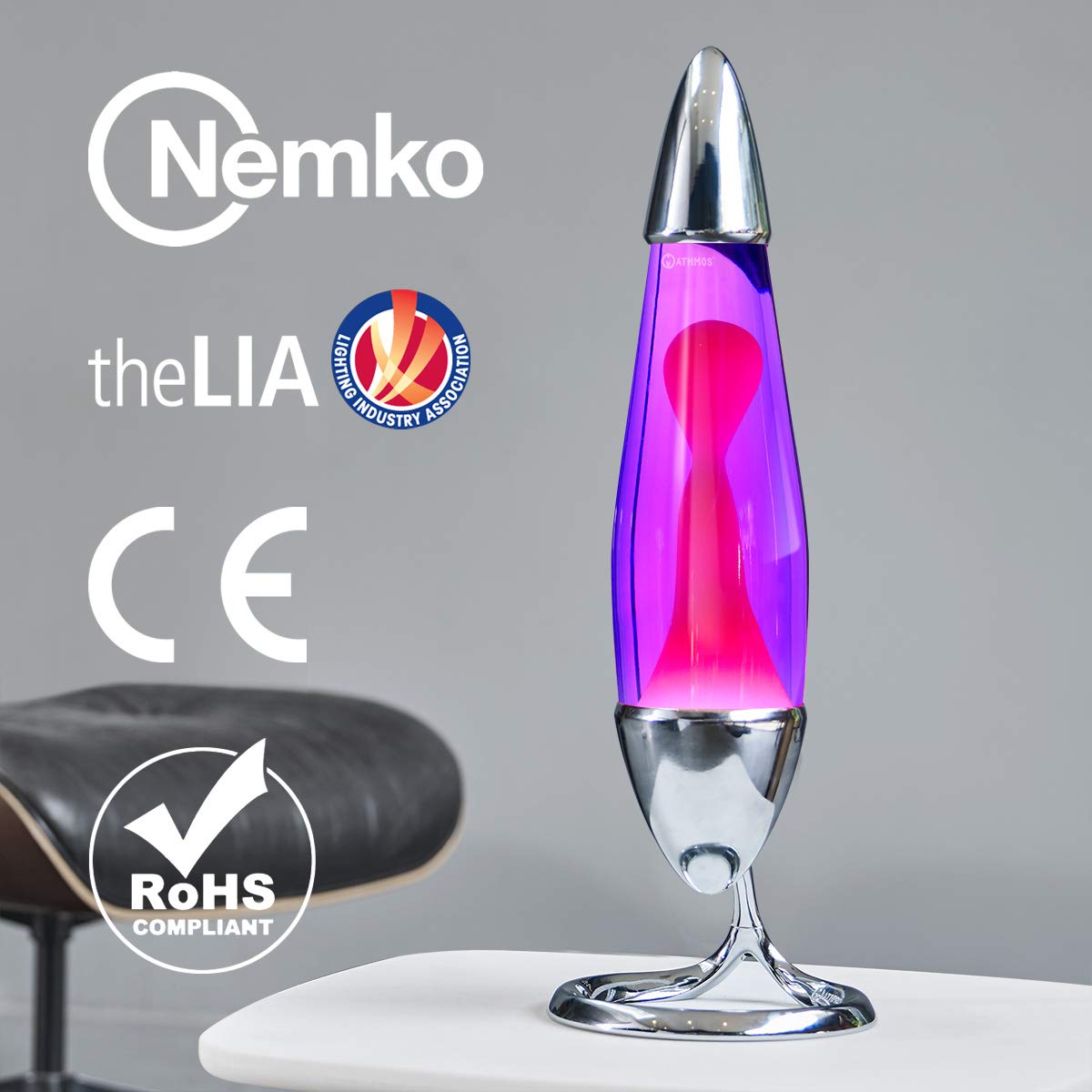 Mathmos Neo lava lamp for kids and adults (Chrome - Purple/Pink)