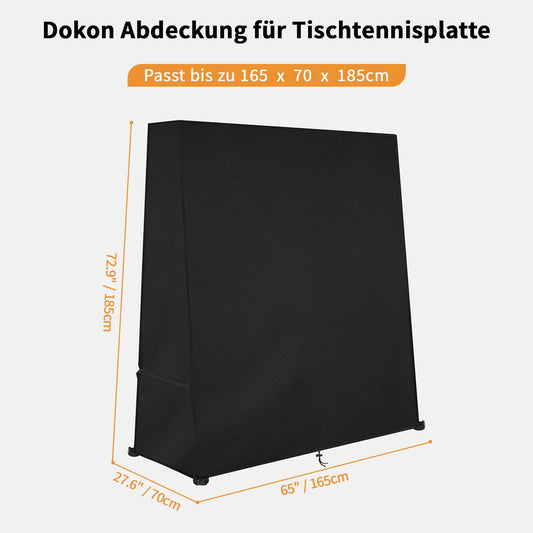 Dokon Table Tennis Table Cover Waterproof Ping Pong Table Cover Windproof UV Resistant Durable Oxford Fabric Protective Cover for Table Tennis Table Outdoor/Indoor (165x70x185cm) - Black