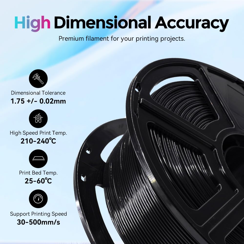 FLASHFORGE High Speed PLA Filament 1.75mm, print up to 8x faster, 500mm/s Rapid Printing 3D Printer Filament, HS PLA for optimal efficiency at high speeds (Black)