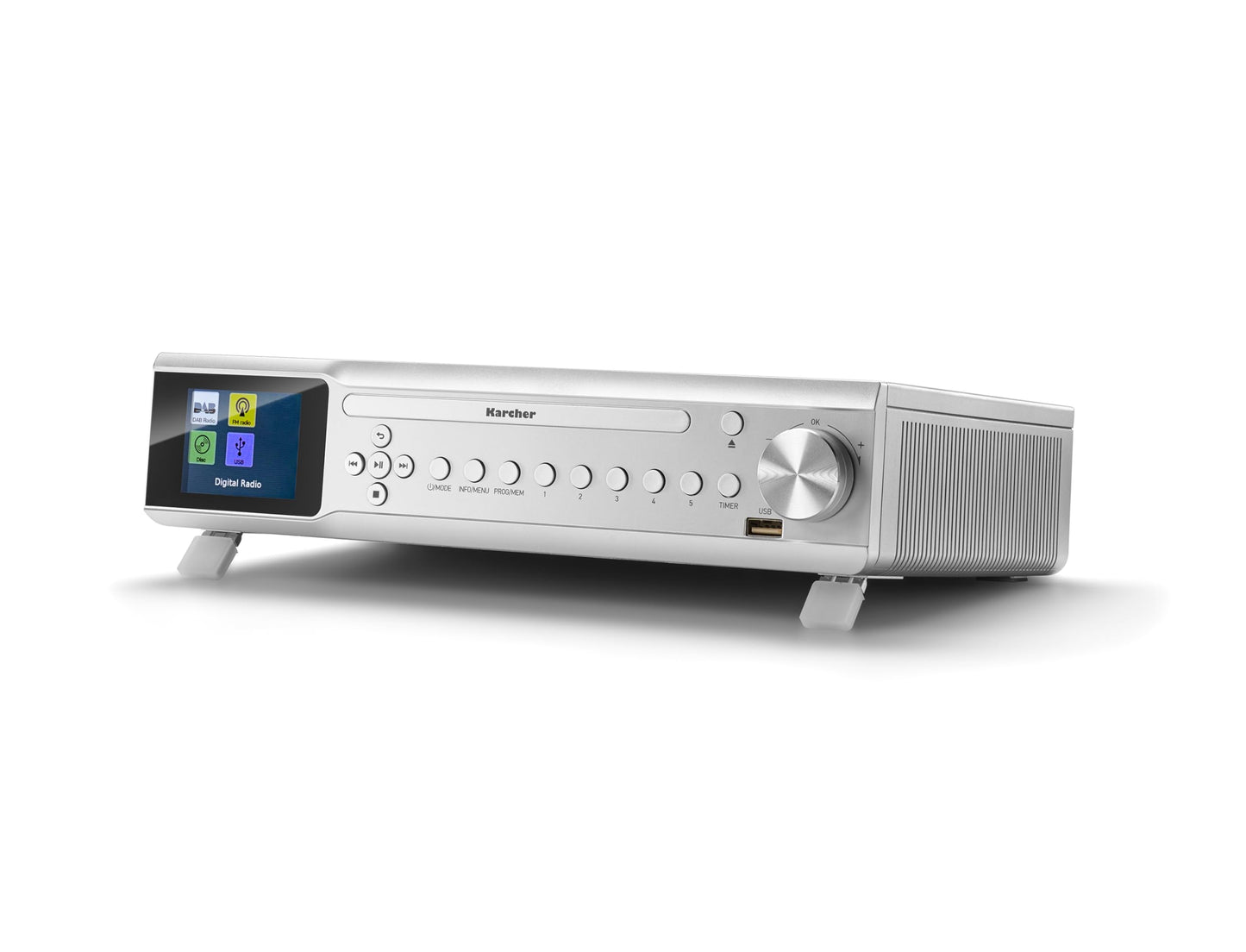 Karcher RA 2060D-S - Under-cabinet kitchen radio with CD player, DAB+ / FM radio, under cabinet radio with Bluetooth, digital radio with alarm clock, color display, USB connection, 30 station presets, and remote control included.