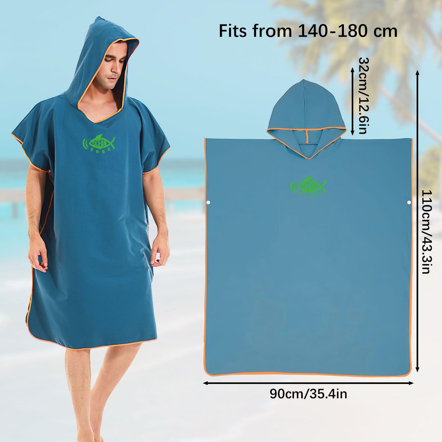 QKTYB Surf Poncho for Men and Women, Changing Robe Beach Adults Microfiber Lightweight and Quick Drying Towel Poncho Changing Poncho for Swimming Beach