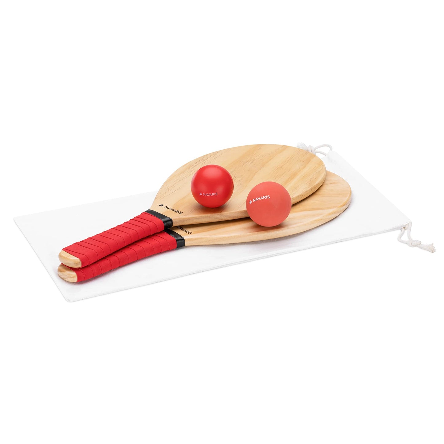 Navaris Beach Tennis Set incl. Balls - Beach tennis game. Two high-quality Matkot wooden rackets - paddle - beach ball wooden rackets for the beach.