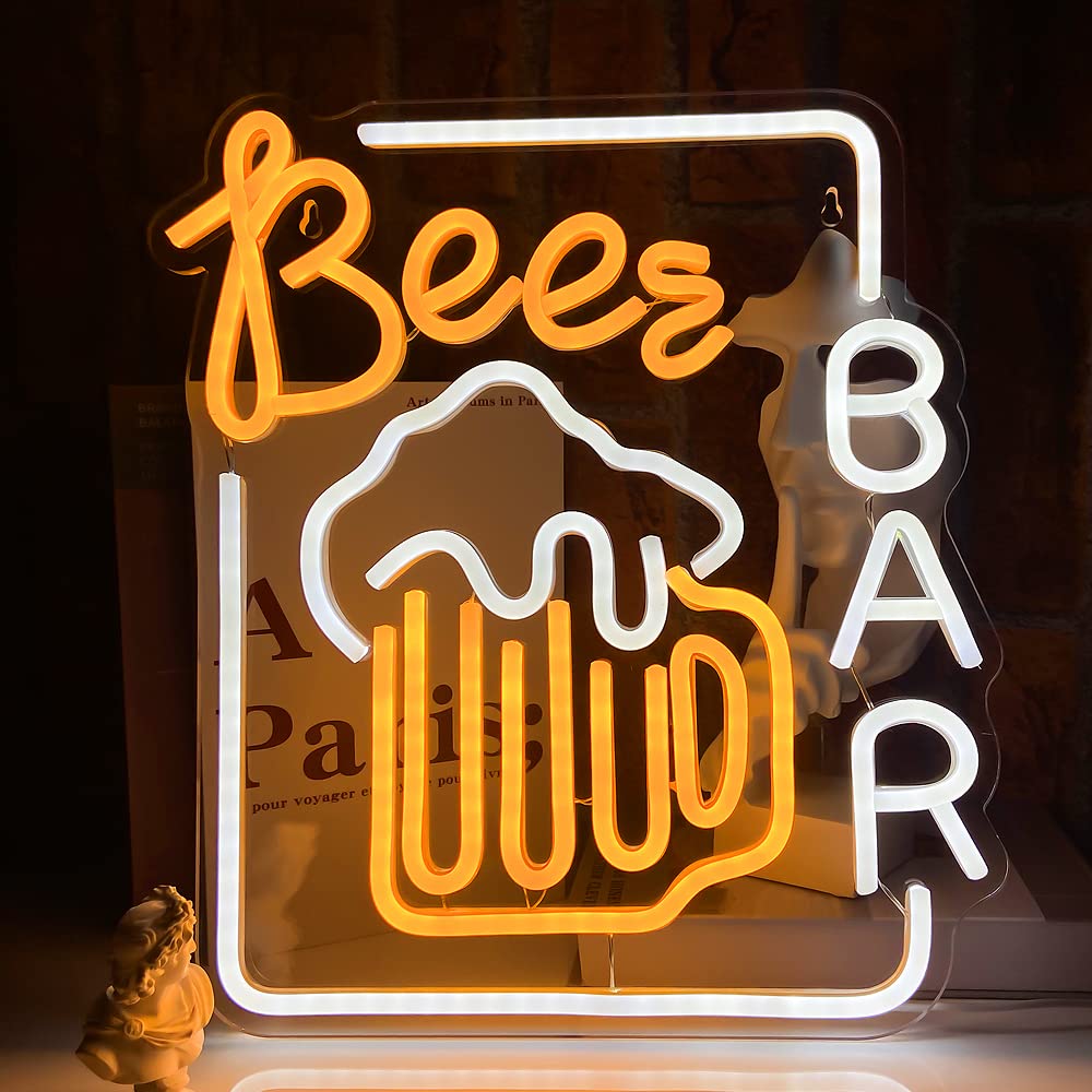 PILYONDE Beer Neon Sign Bar Decor Party Accessories, LED Decorative Light, Beer Neon Sign Lighting, Festive Restaurant Wall Decor, Beer Gifts for Men