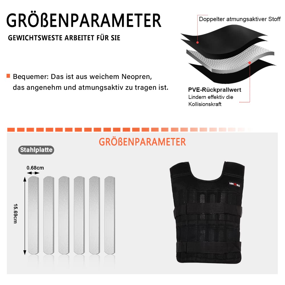 Adjustable 20 kg weight vest, workout weight vest, fitness weight jacket, for men and women (Includes 96 steel plate weights)