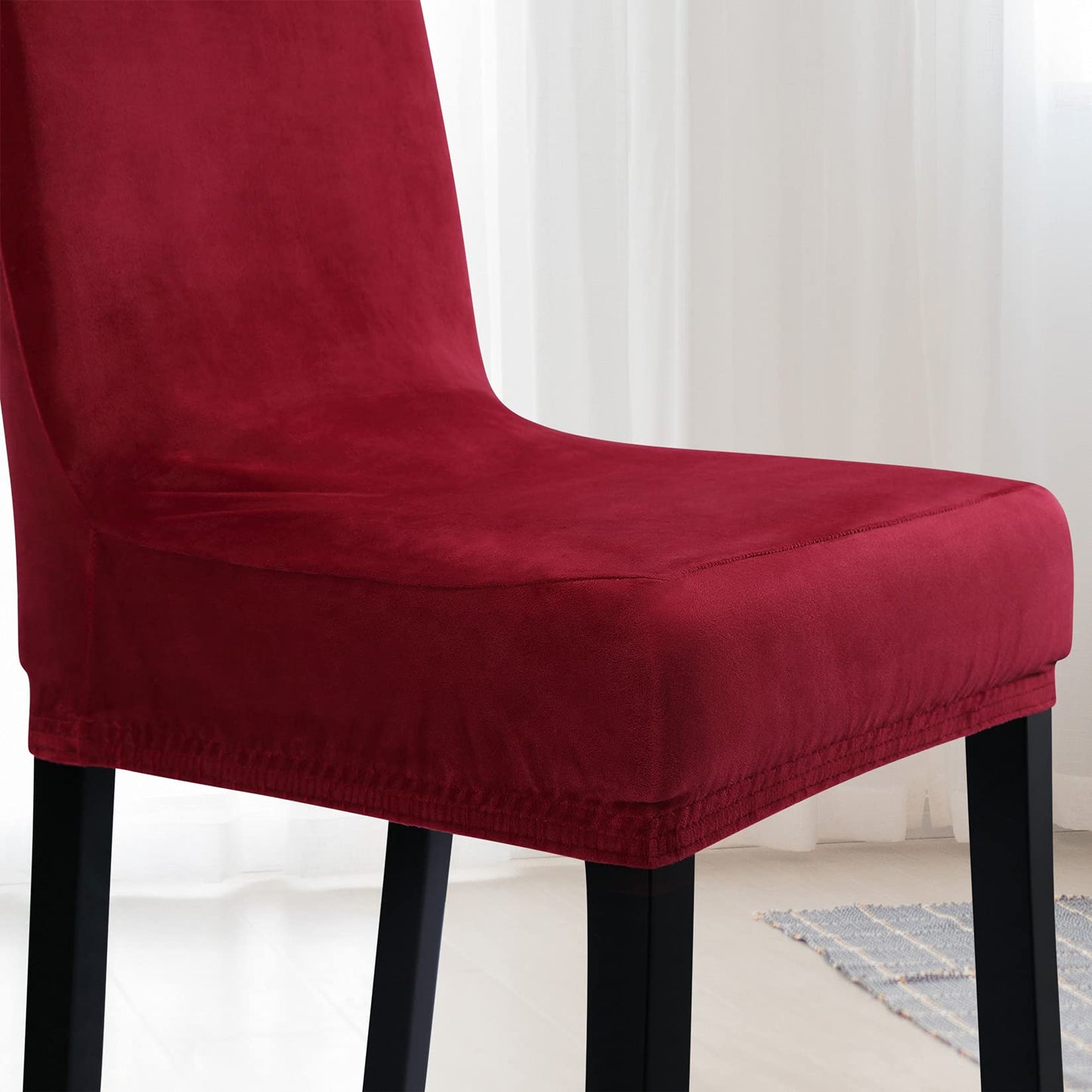 LinTimes Velvet Dining Chair Covers Stretch Chair Covers for Dining Room Velvet Chair Protection Covers Slipcover for Hotel Ceremony, Thick, Soft, Modern Style, 4-Pack Peacock Burgundy
