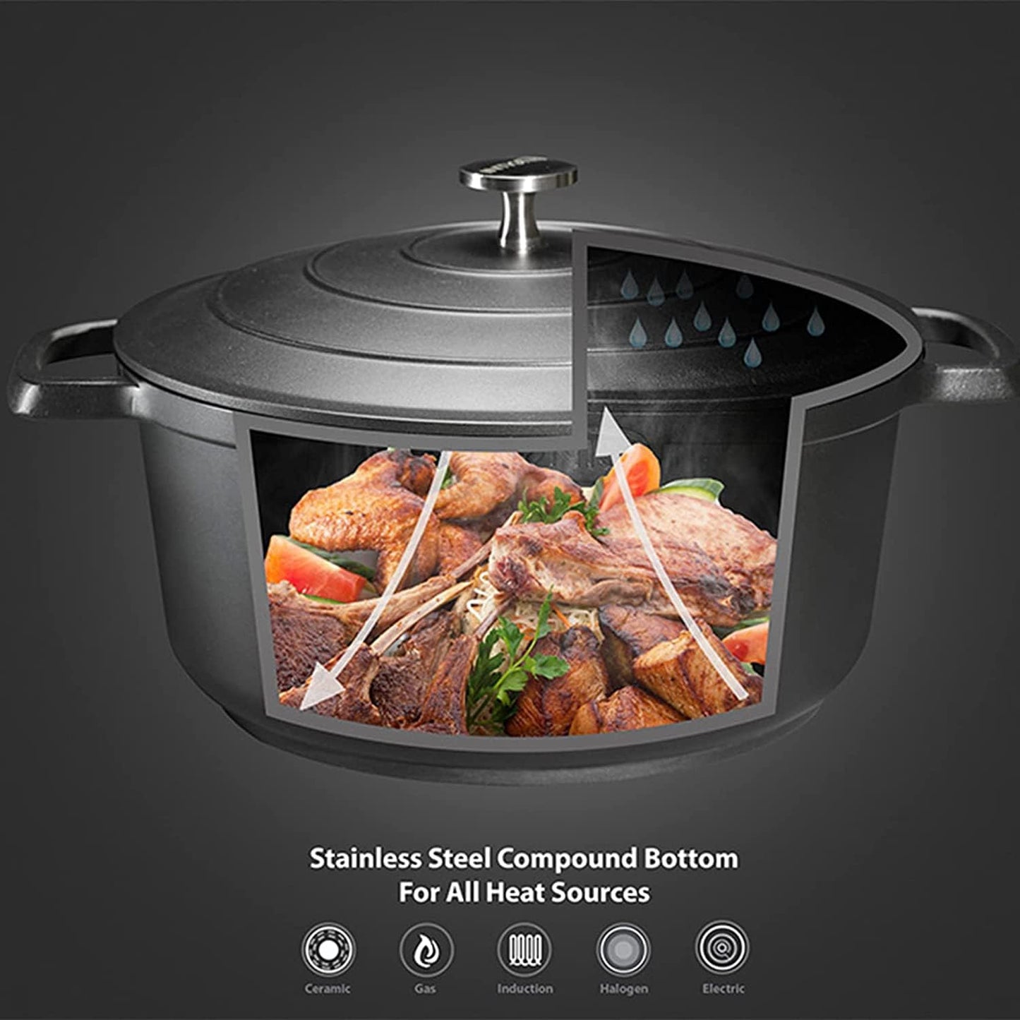 Royalty Line 17 Piece Pot Set in Black - Pot set suitable for induction - Pot and pan set with non-stick coating - Aluminum pan set with heat-resistant silicone handles - Pot set with lids