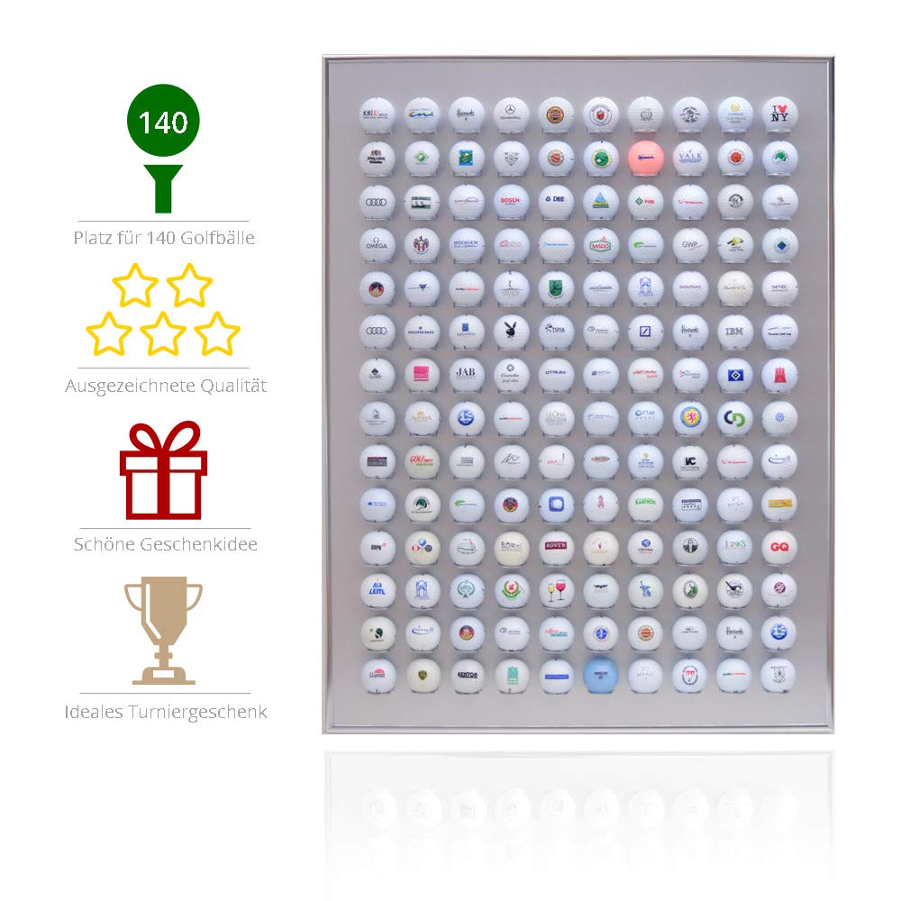 KNIX Premium golf ball display case made of aluminum for 140 golf balls - showcase, golf shelf vitrine display for passionate golfers