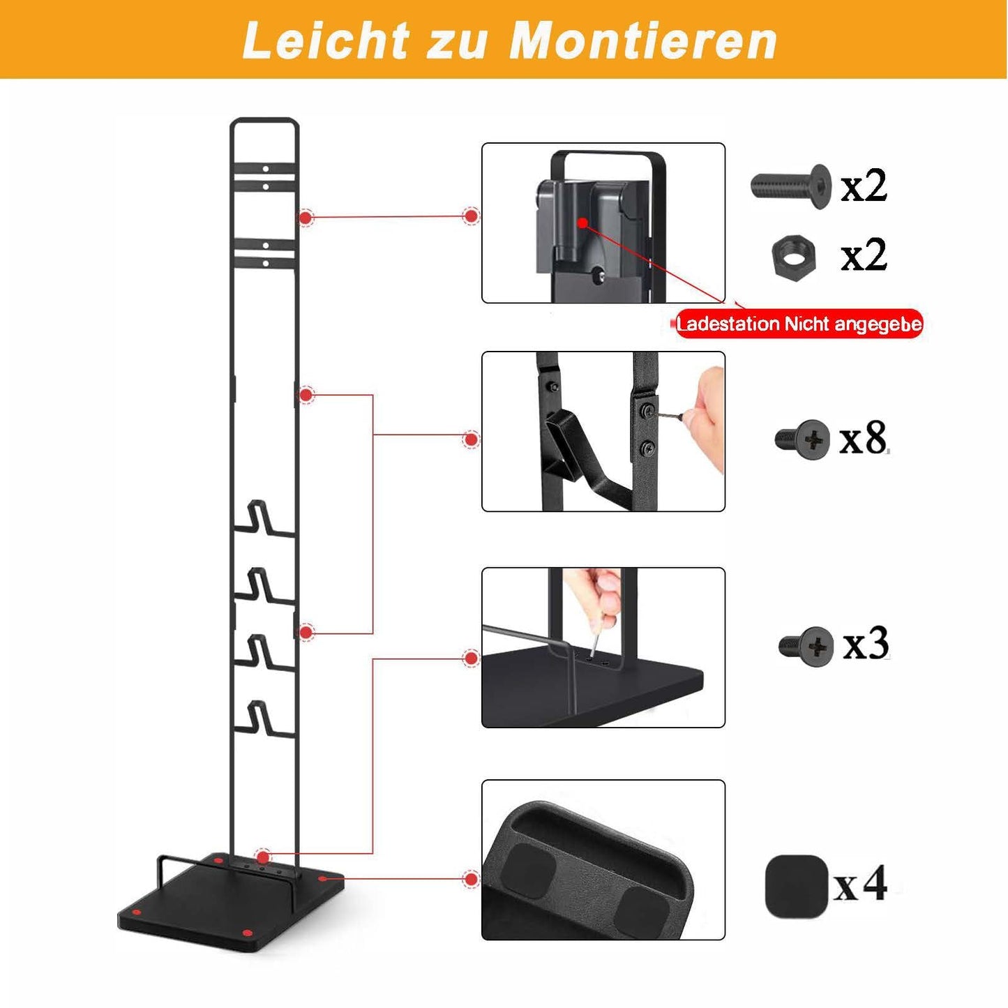 JUPELI stand, vacuum accessories. Sturdy metal holder for Dyson cordless vacuum cleaners V15 V11 V10 V8 V7 V6, black. Compatible with DC30 DC31 DC34 DC35 DC58 DC59 DC62 DC74.