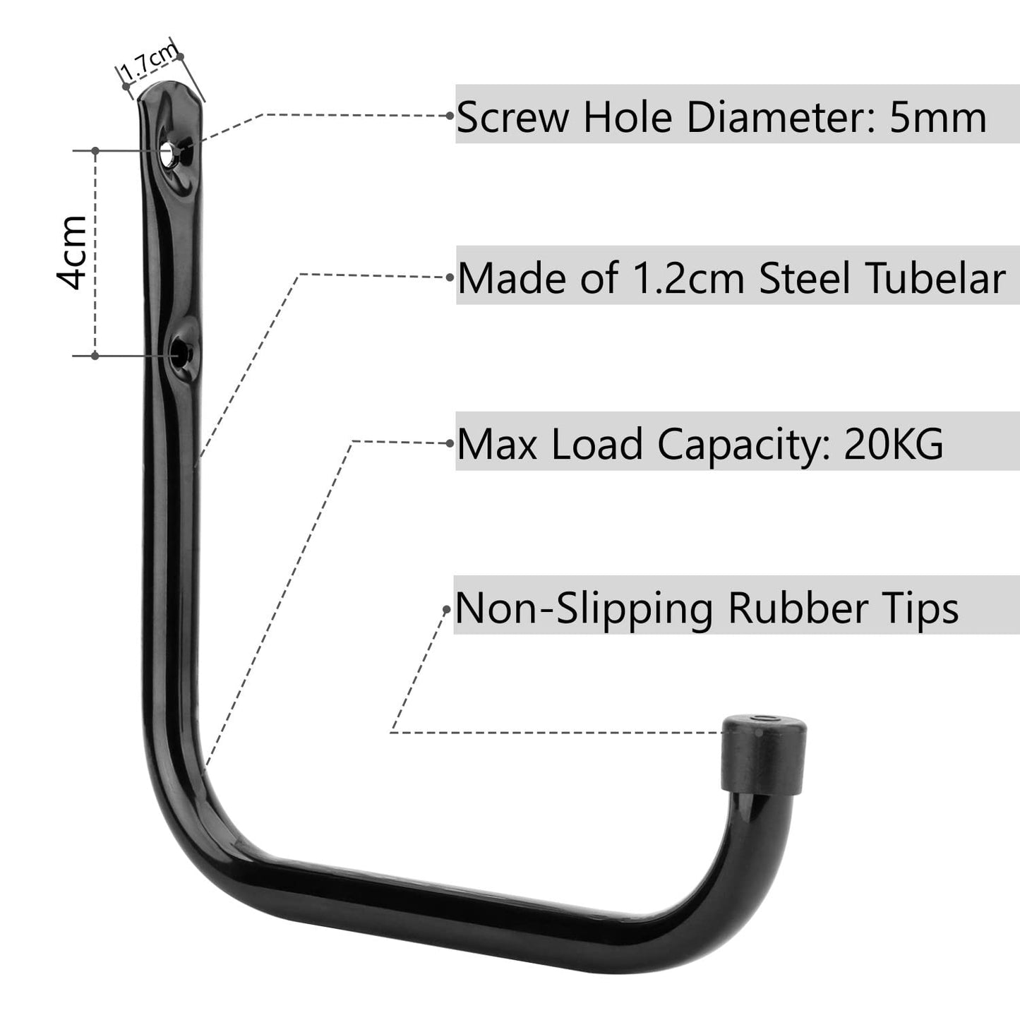 pipabiba 8pcs Garage Ladder Hooks, 17cm, durable, wall mount, hanger for bike, ladder, folding chairs, and bulky items (17cm x 17cm), Black