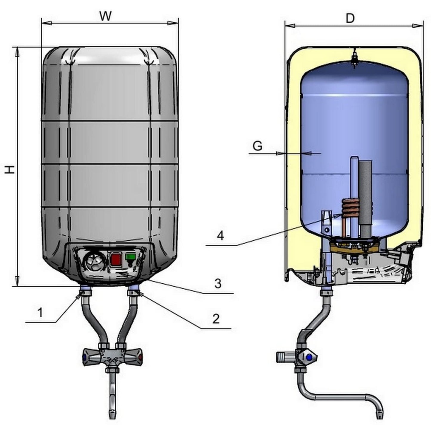 7-liter tankless undercounter hot water boiler with mixing faucet