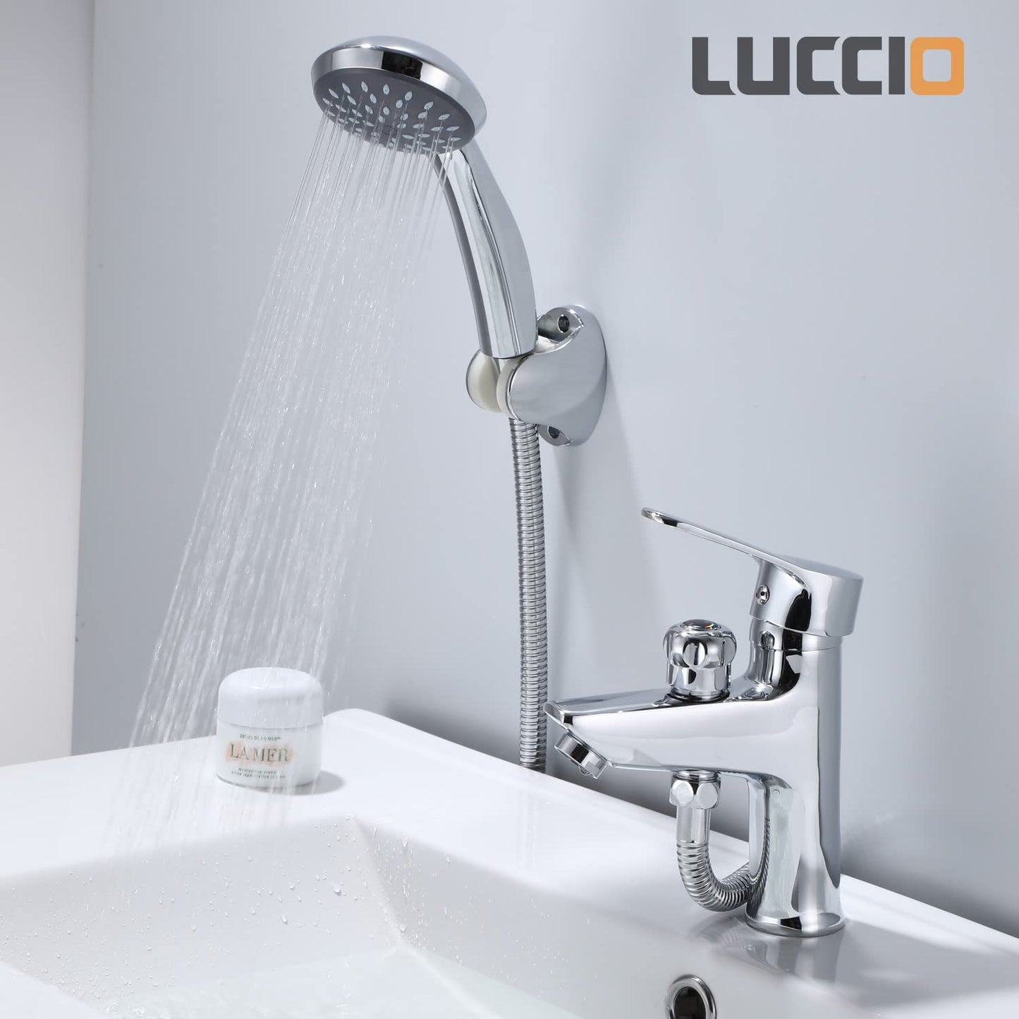 ZXC washbasin faucet with diverter for shower, high-quality single-lever washbasin mixer including shower set in chrome.