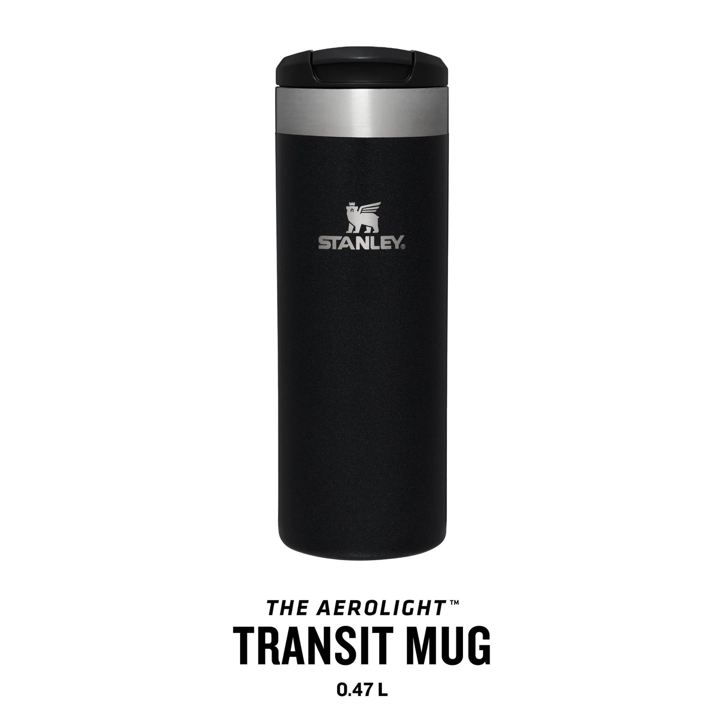 Stanley Aerolight Transit Thermos Mug 0.47L - Keeps Hot for 6 Hours - Dishwasher Safe - Leak-Proof Travel Coffee Cup - Fits Most Car Drink Holders - Thermos Bottle - Black