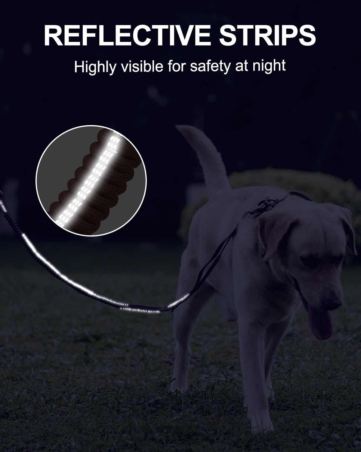 Joytale Tactical Dog Leash, 1.2m-1.8m Bungee Dog Leash Reflective with 2 Padded Handles, Car Safety Belt, No-Pull Dog Leash for Medium, Large, X-Large Dogs, Brown