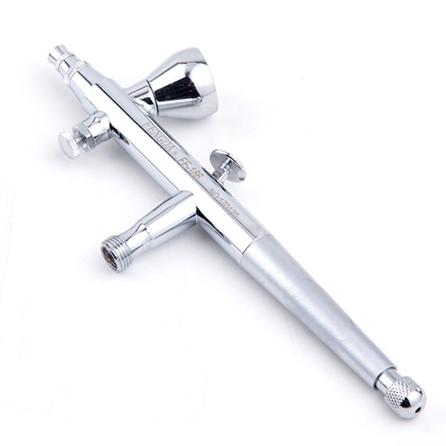 Fengda Airbrush Double Action Gun Airbrush Set FE-186K with front Micro Air adjustment knob and 3 different cup and nozzle sizes for painting, cake decorating, tattooing, model art.