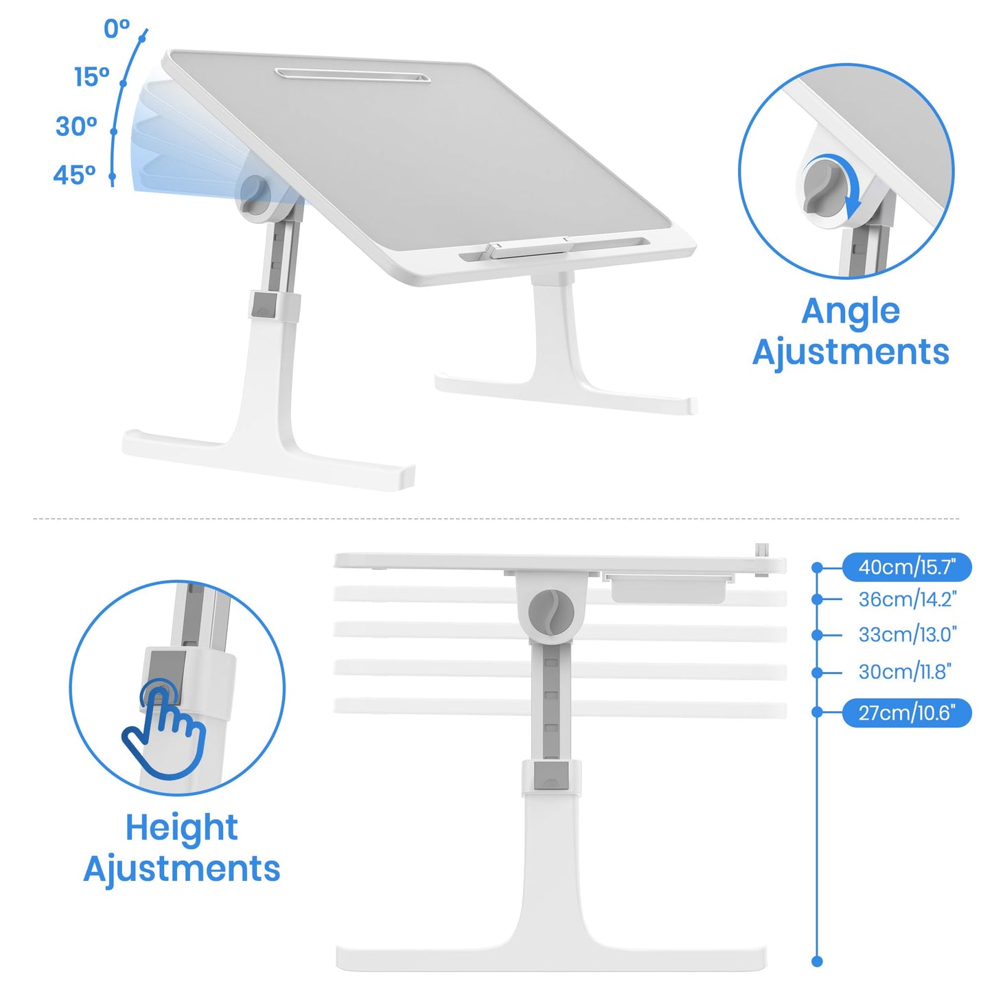 KELOFO Bedside Table Laptop Desk with Drawer Adjustable Foldable Laptop Desk For Eating, Working, Writing, Gaming, Drawing 60 * 40 cm