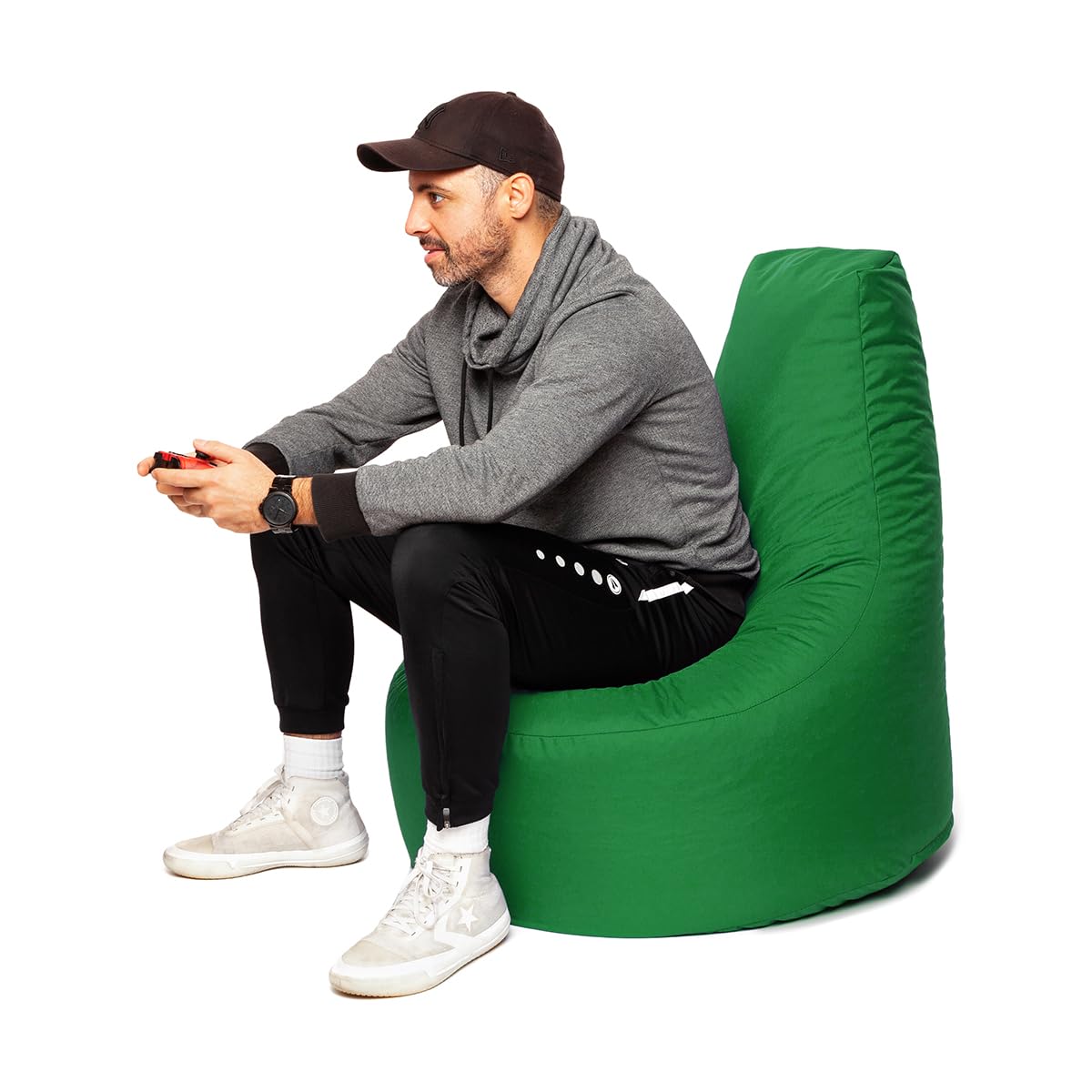 PATCH HOME Gamer Chair including Dice Bean Bag Set Ø80cm, 30cm seat height, 90cm height + 35x35cm Cube Green