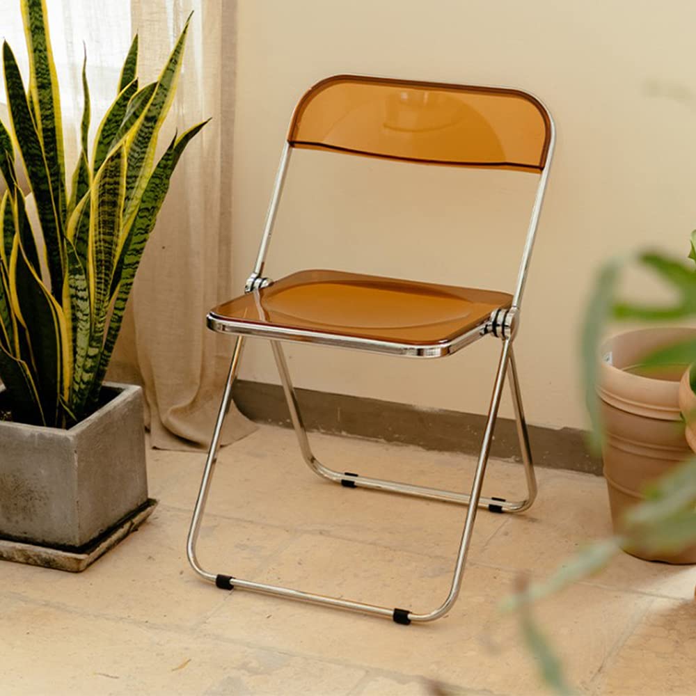 Willonin Transparent Folding Chair for Banquet Conference Party - Strong Sturdy Metal Frame Acrylic Balcony Sunbathing Durable And Lightweight (Yellow)