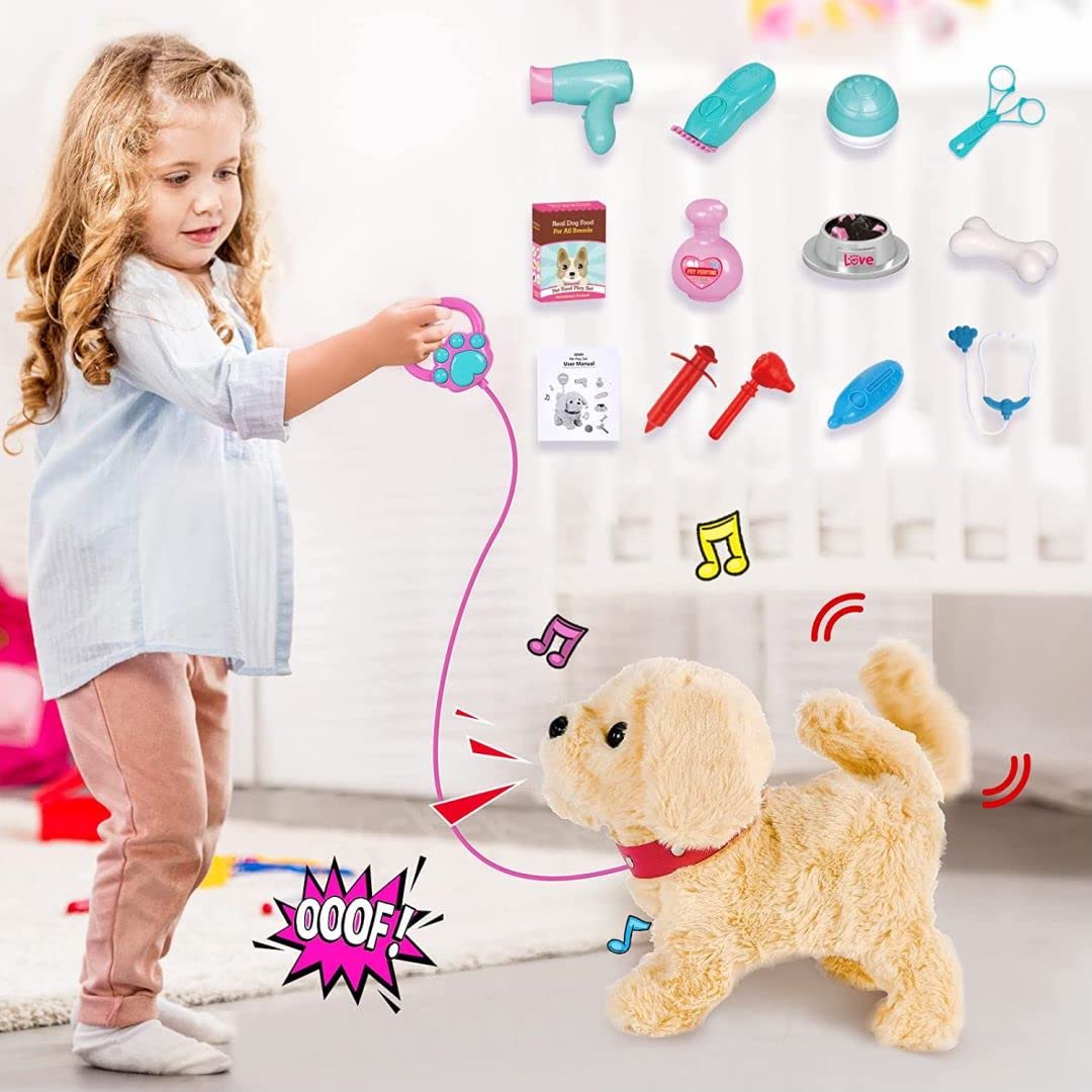 HULASO Toy Dog Kids Pet Dog Toy Girls Boys Interactive Plush Toy with Walking, Barking, Tail Wagging, Singing, and Repeat What You Say Function