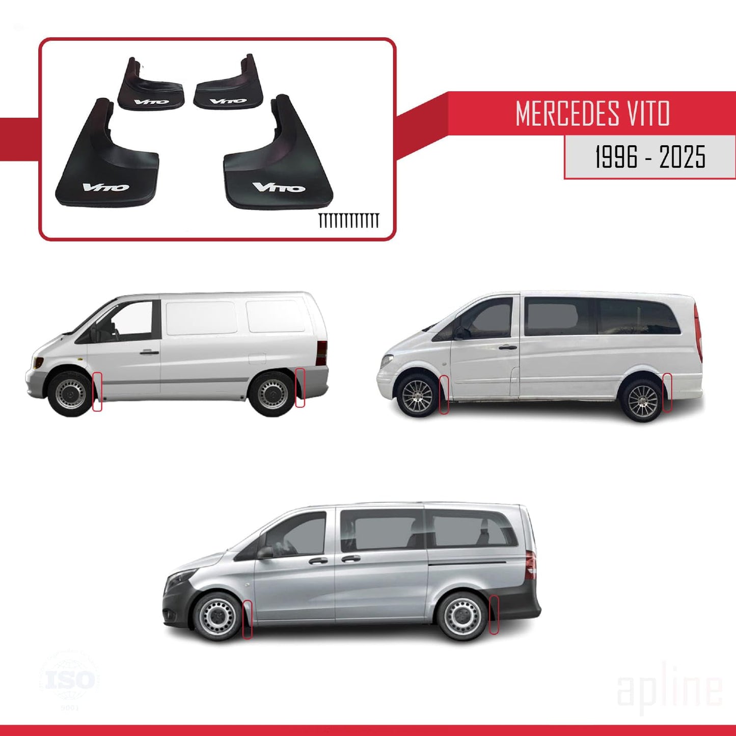 Alpine mudguards splash guard for Mercedes Vito Front + Rear 4-piece set