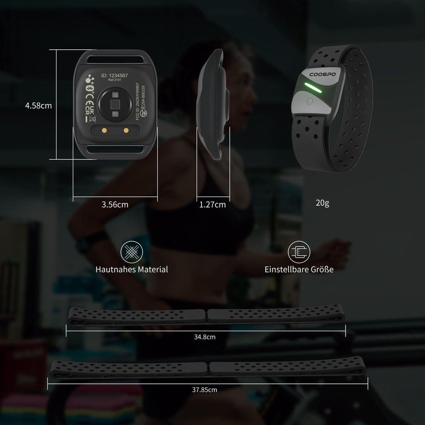 COOSPO HW807 Heart Rate Monitor Bracelet measures HRV heart rate training zone via Bluetooth 5.0/ANT+, LED heart rate sensor armband IP67 waterproof, rechargeable compatible with Wahoo, Zwift, Strava.