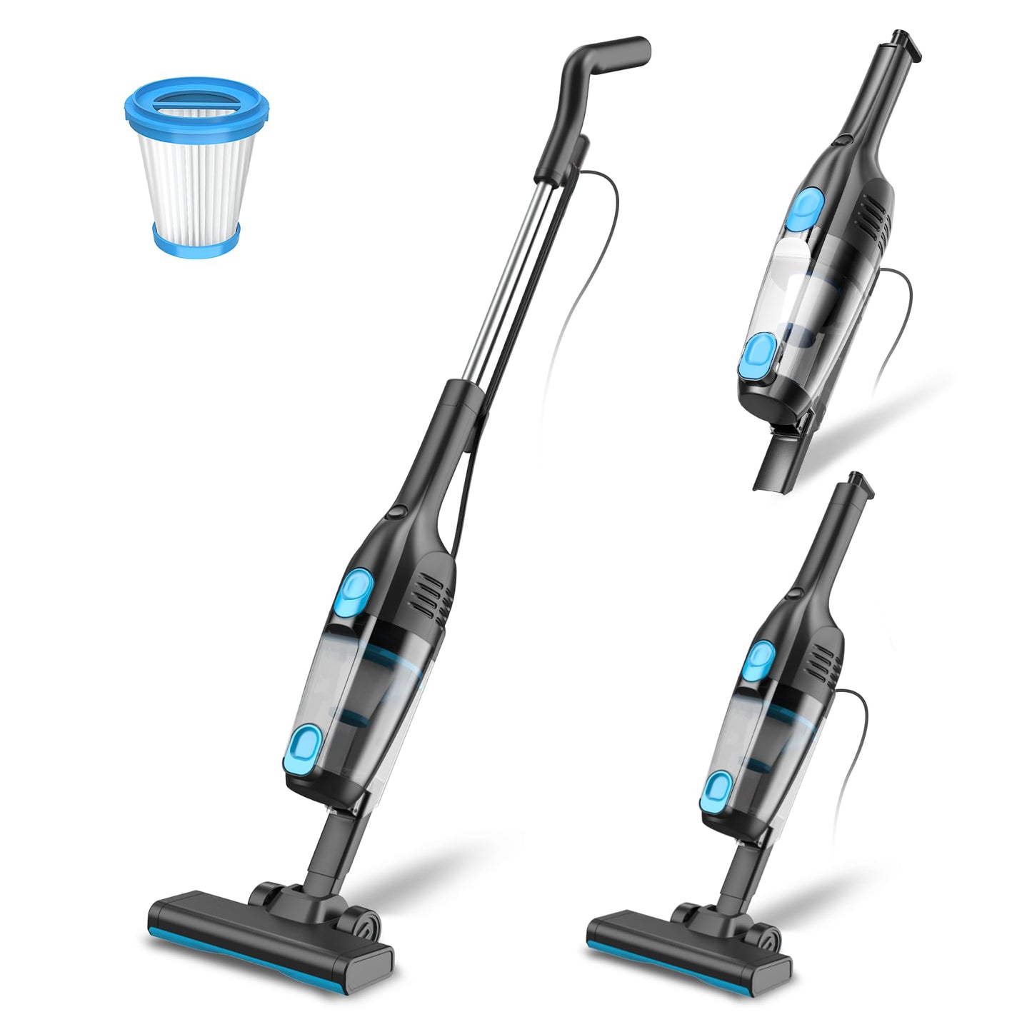 Vacuum cleaner, corded stick vacuum with cable hand vacuum 20Kpa 600W, 3 in 1 bagless vacuum with 5m cable, vacuum cleaner without bag Vacuum Cleaner Anti-Tangle for pet hair carpet hard floors