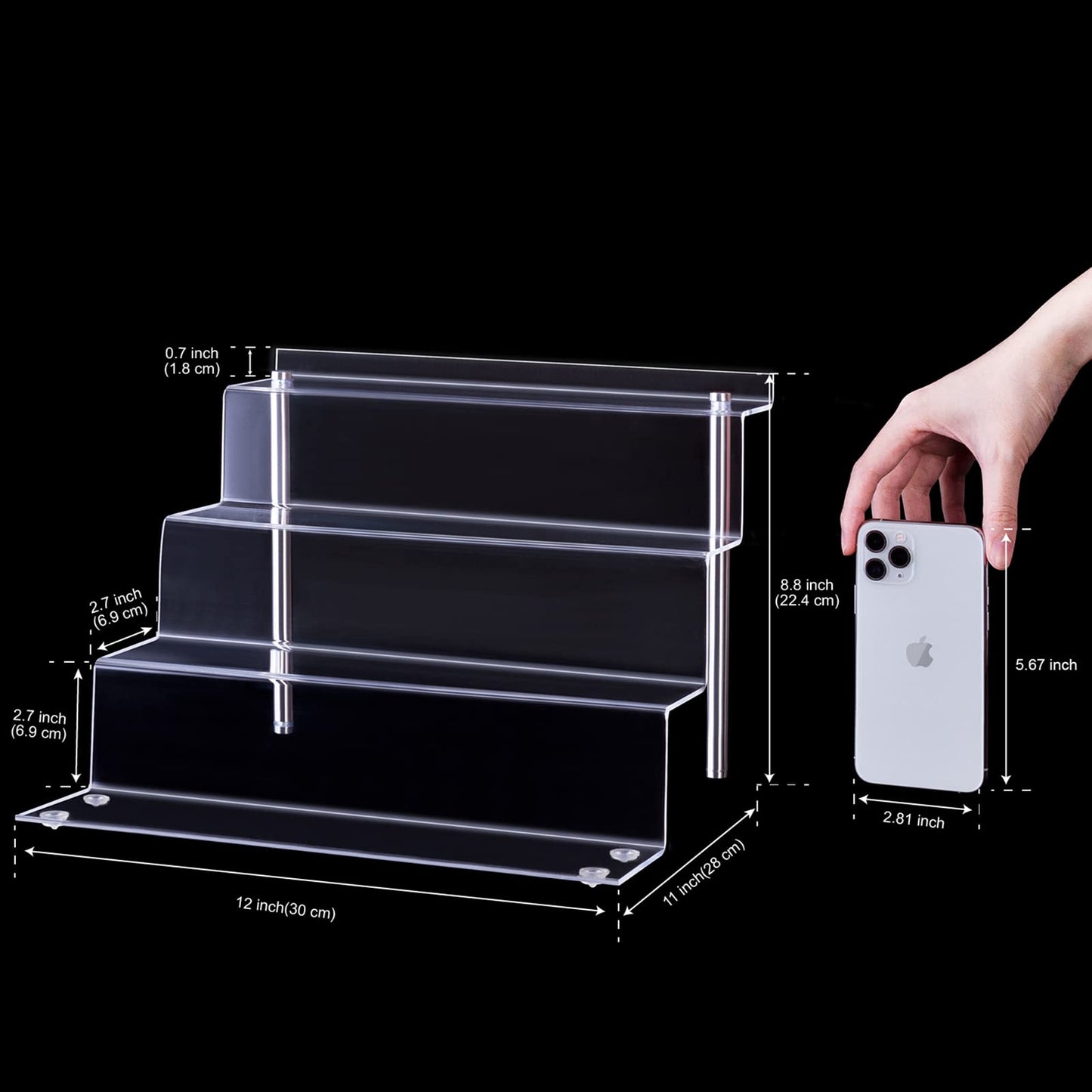 LileZbox acrylic display riser shelf for pops figures, clear large 4-tier display stand for showcasing or collecting, cupcake dessert product, 1 pack (30 x 28 x 22 cm)