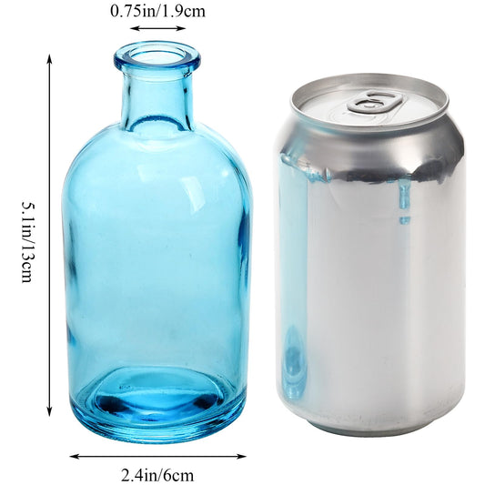 Youeon Blue Bud Vases made of glass, small glass vases for flowers, decorative glass bottles, vintage flower vases for table decoration, wedding reception, home decor, office, 237 ml, Blue, 16 pieces