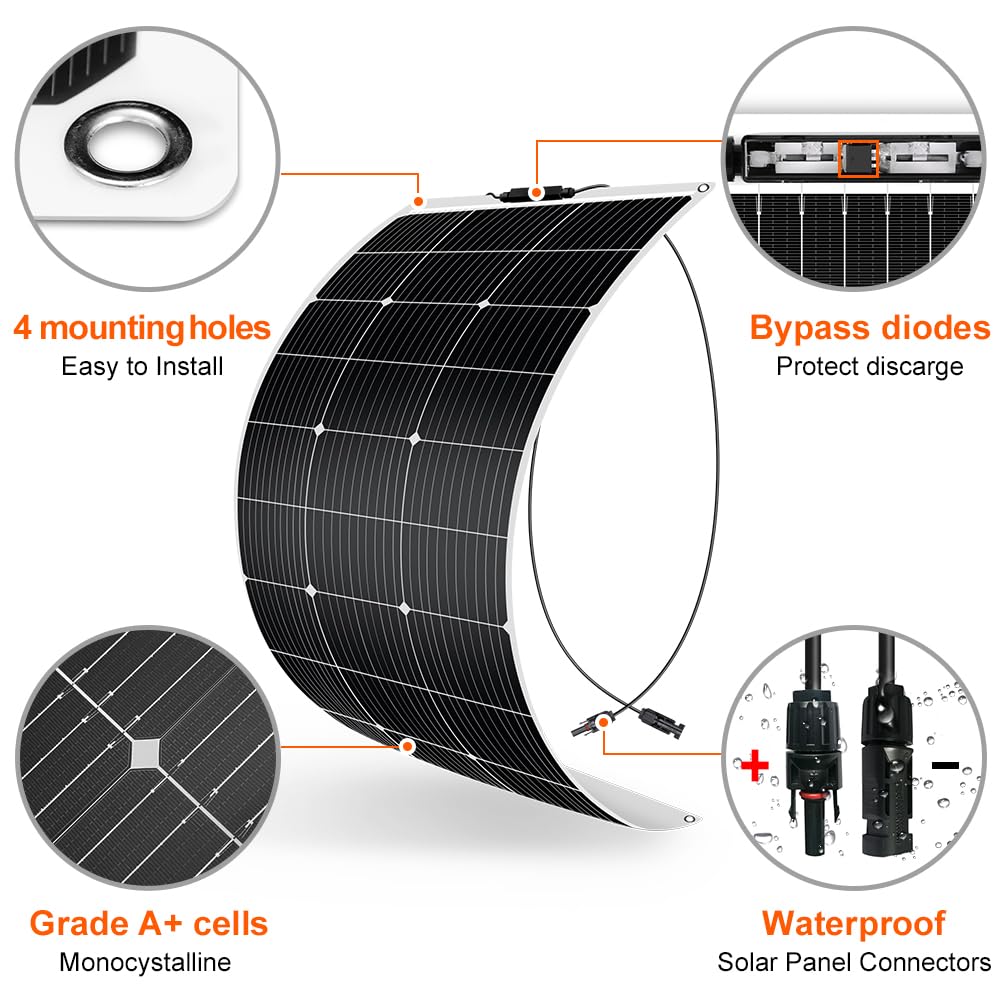 DOKIO 100W flexible mono 12V solar panel - ideal solar module for RV, camping, garden shed