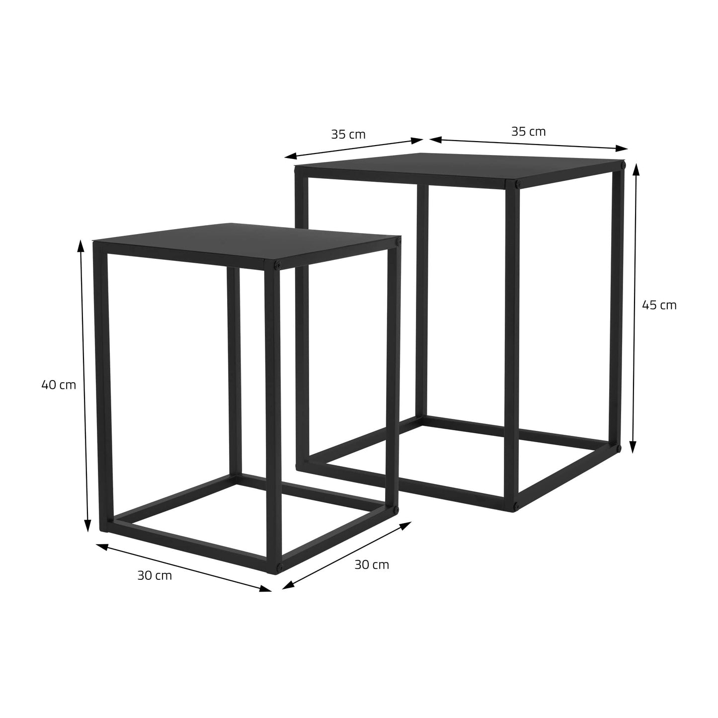 ML-Design Flower Stand 2-piece Set in Black made of metal, 30x40x30 cm/35x45x35 cm, square Flower Stool Plant Stand Plant Stool Nesting Table Plant Table Decor Side Table Coffee Table Living Room Table
