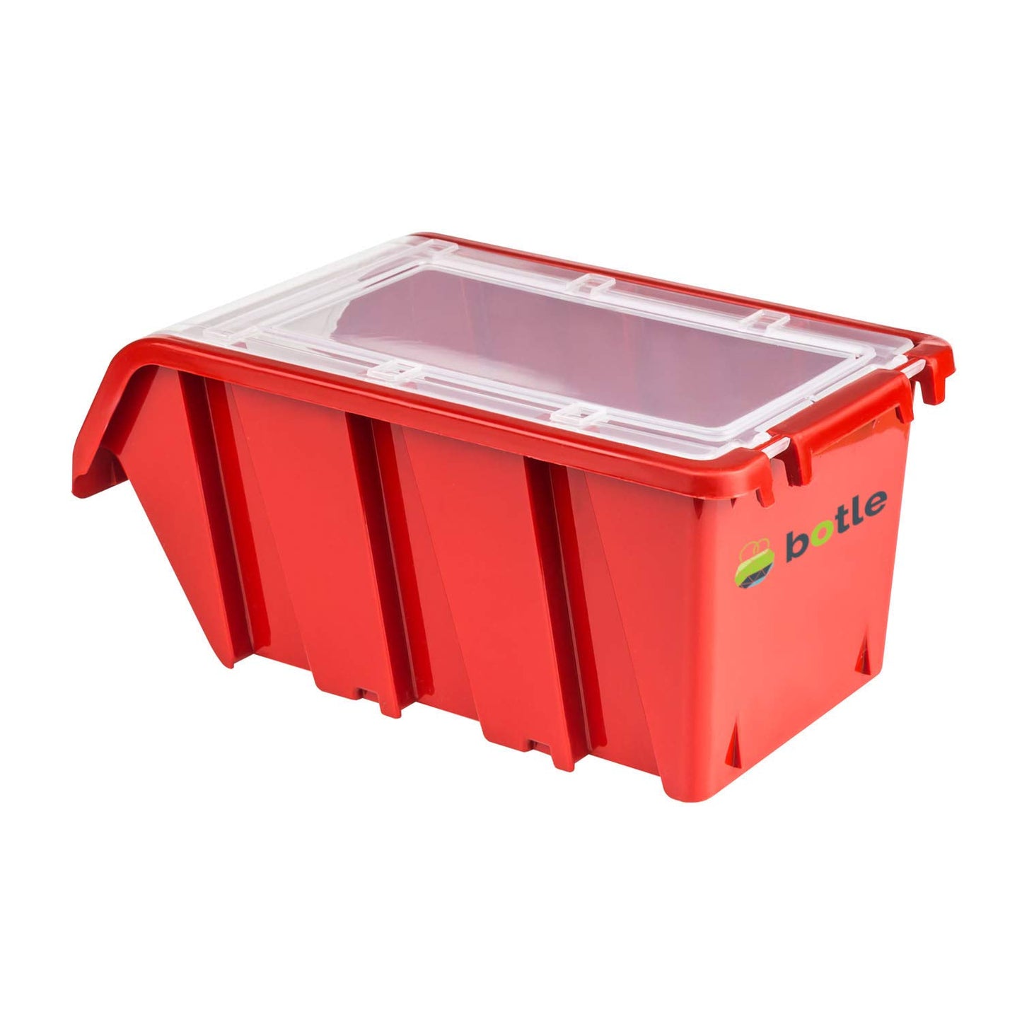 60-piece box with lid + wall shelf 120 x 80 cm, stackable bins, tilt shelf, storage boxes storage system (RED)