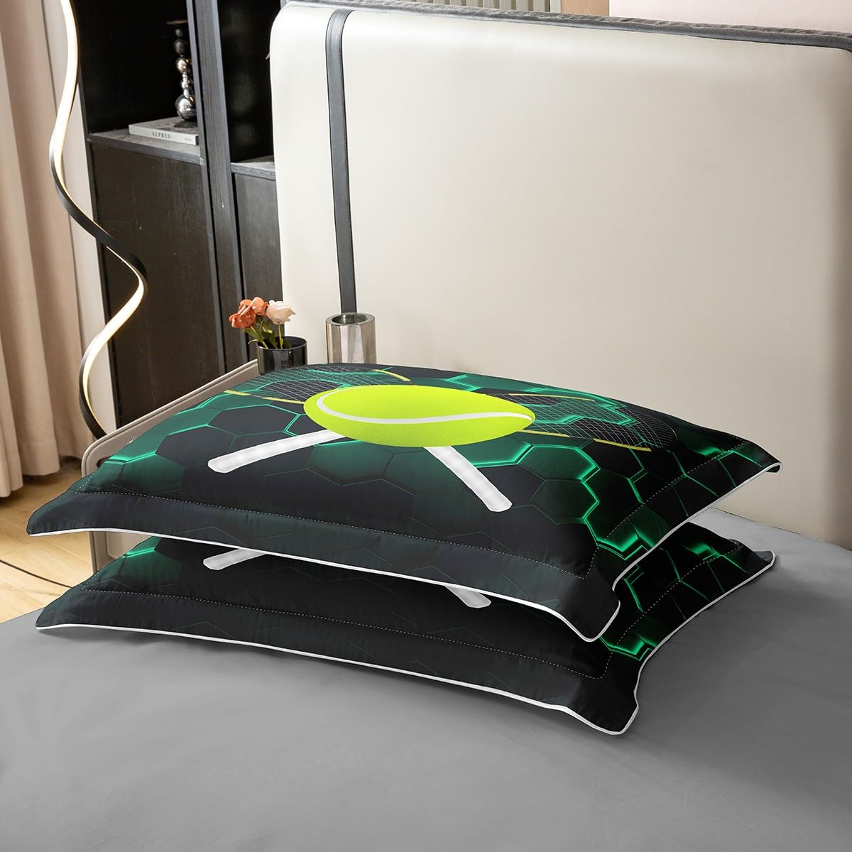 Richhome 135x200 duvet cover Tennis Sports 100% pure bedding set Tennis racket Green games bedding set Neon Honeycomb Hexagon comforter cover for room