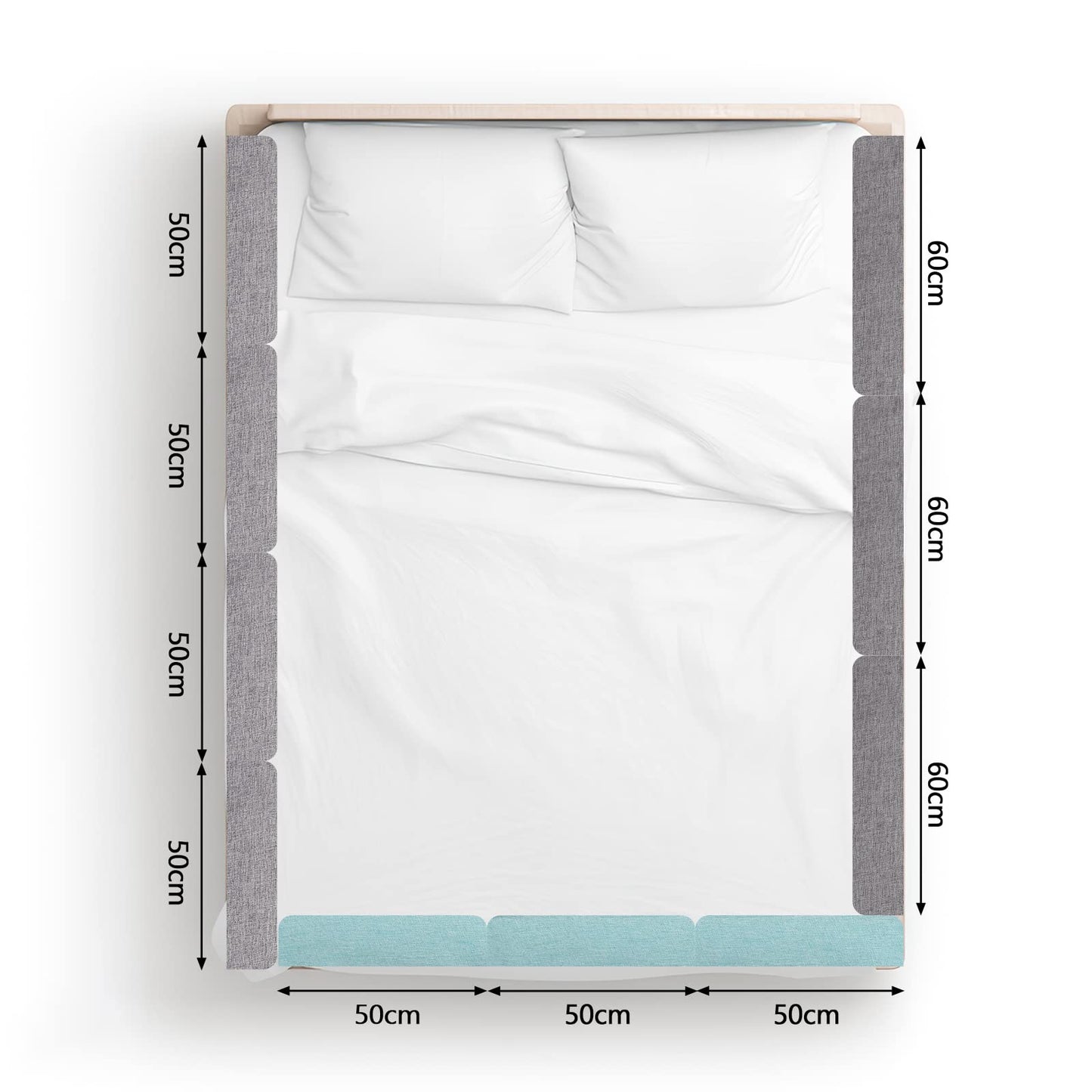 Ikodom bed rail 4x50cm bed guardrail for children 5-hole height adjustable bed guardrail for children, children's bed rail co-sleeping bed for children's bed (200cm, Linen Gray)
