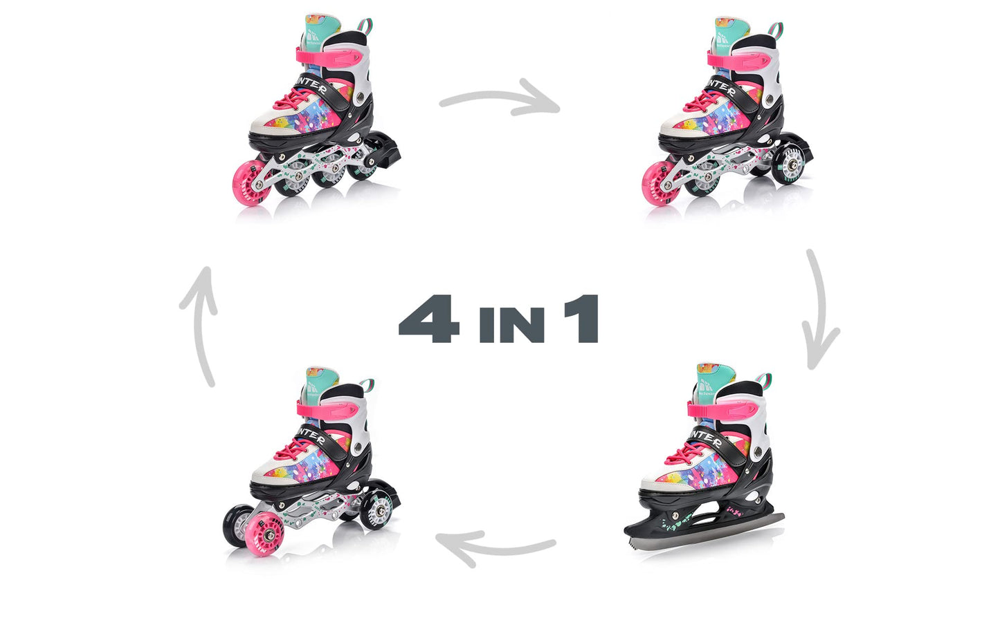 meteor® Inline Skates 4in1 Racing Skates Kids Inline Skates Rollerskates Roller Blades Quad Skates Carbon Kids Inline Skates Adjustable Shoe Big Wheels
