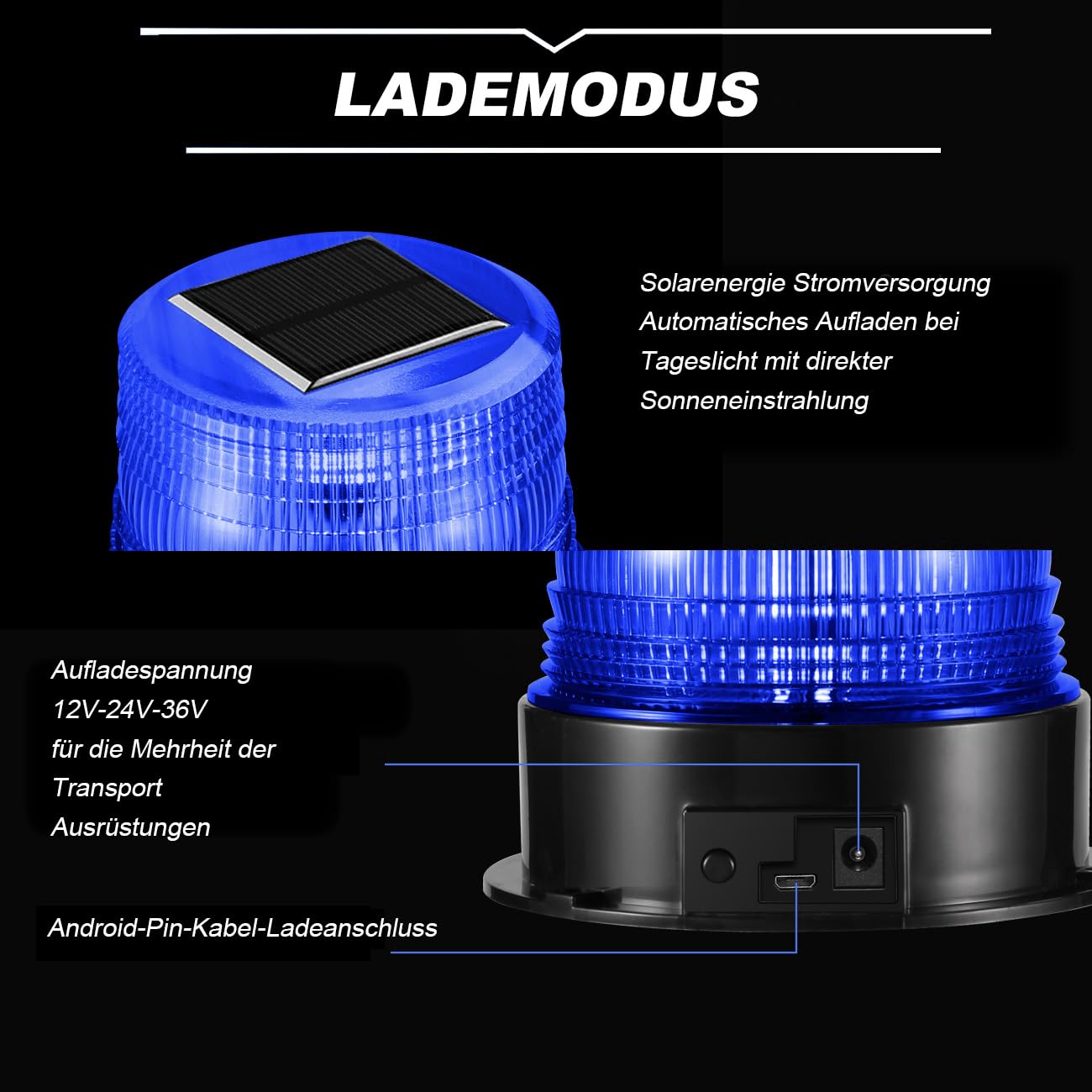 antom 12-24V LED beacon blue light warning light with magnetic base for trailer, camper SUV - 4 different modes.