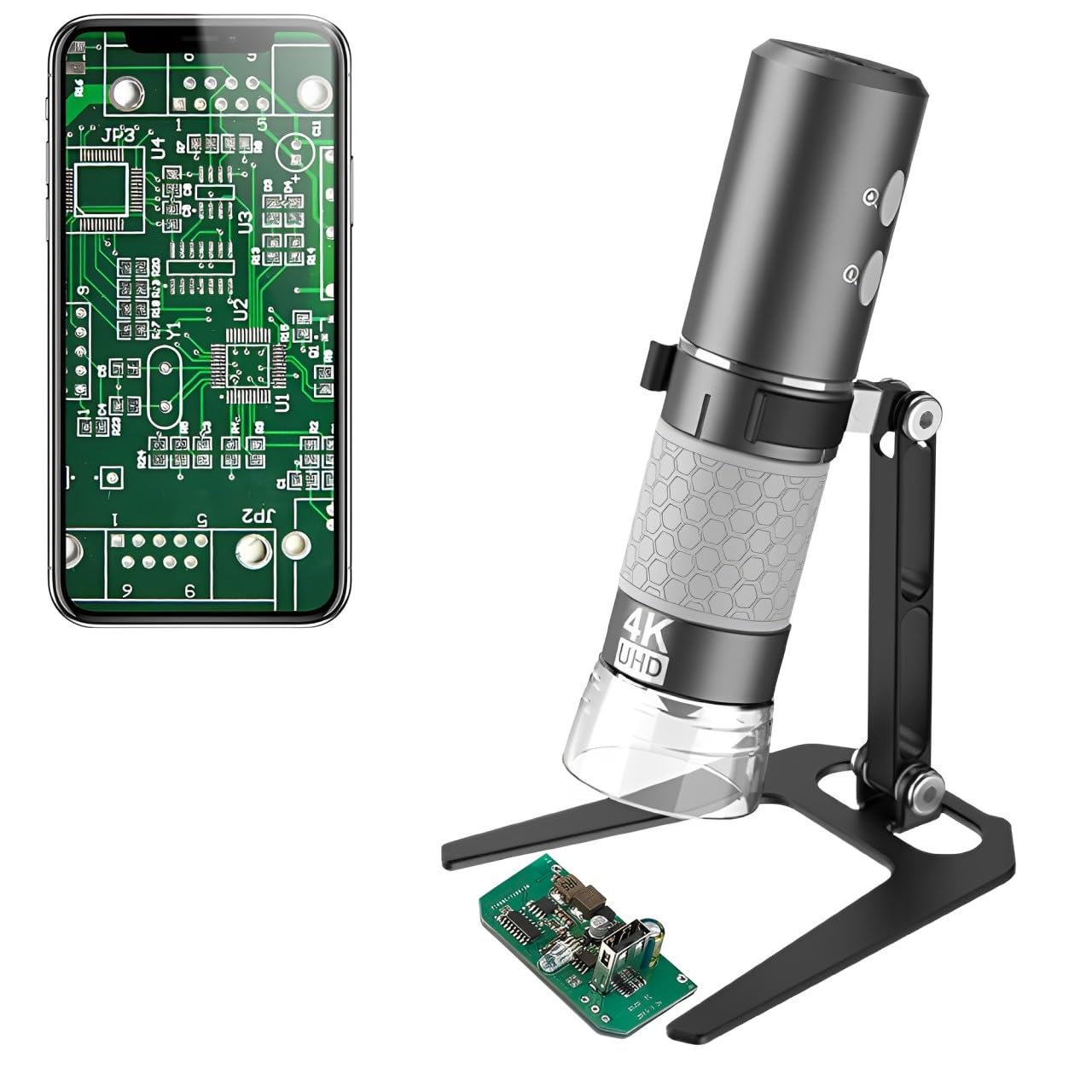 Jiusion WiFi USB Digital Microscope, 50 to 1000X Wireless Magnification Endoscope 4K 3840 x 2160P Camera 8 LEDs with Metal Stand for iPhone iPad Android Mac Windows Linux Chrome
