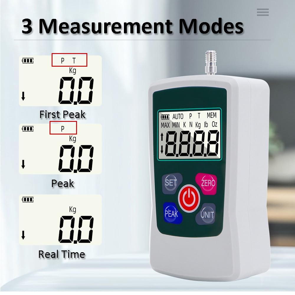 AMF 50N digital force gauge, portable push-pull tester with 3 modes and 4 pressure testing units, readability 0.2 N.