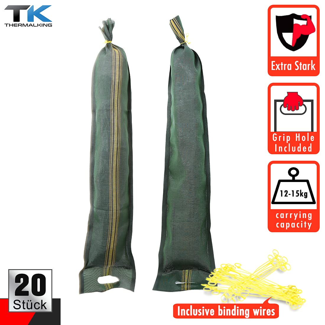 20 sandbags - flood protection sandbag - empty silo sandbags - silo bags water barrier flood (25 x 100 cm)