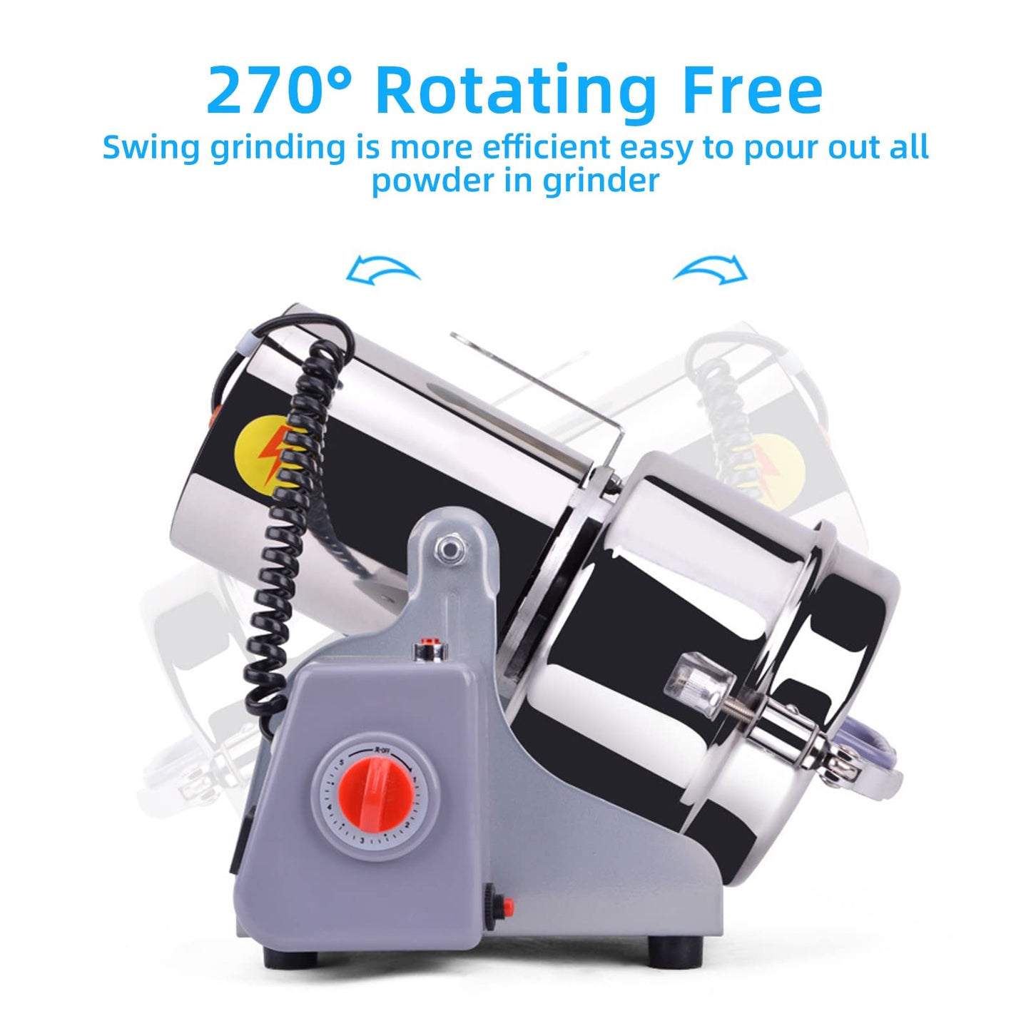 800g Electric Grain Mill, 2400W Grain Grinder Dry, Stainless Steel Machine Mill with Overload Protection & Open-Cover-Stop for Herbs/Grains/Spices