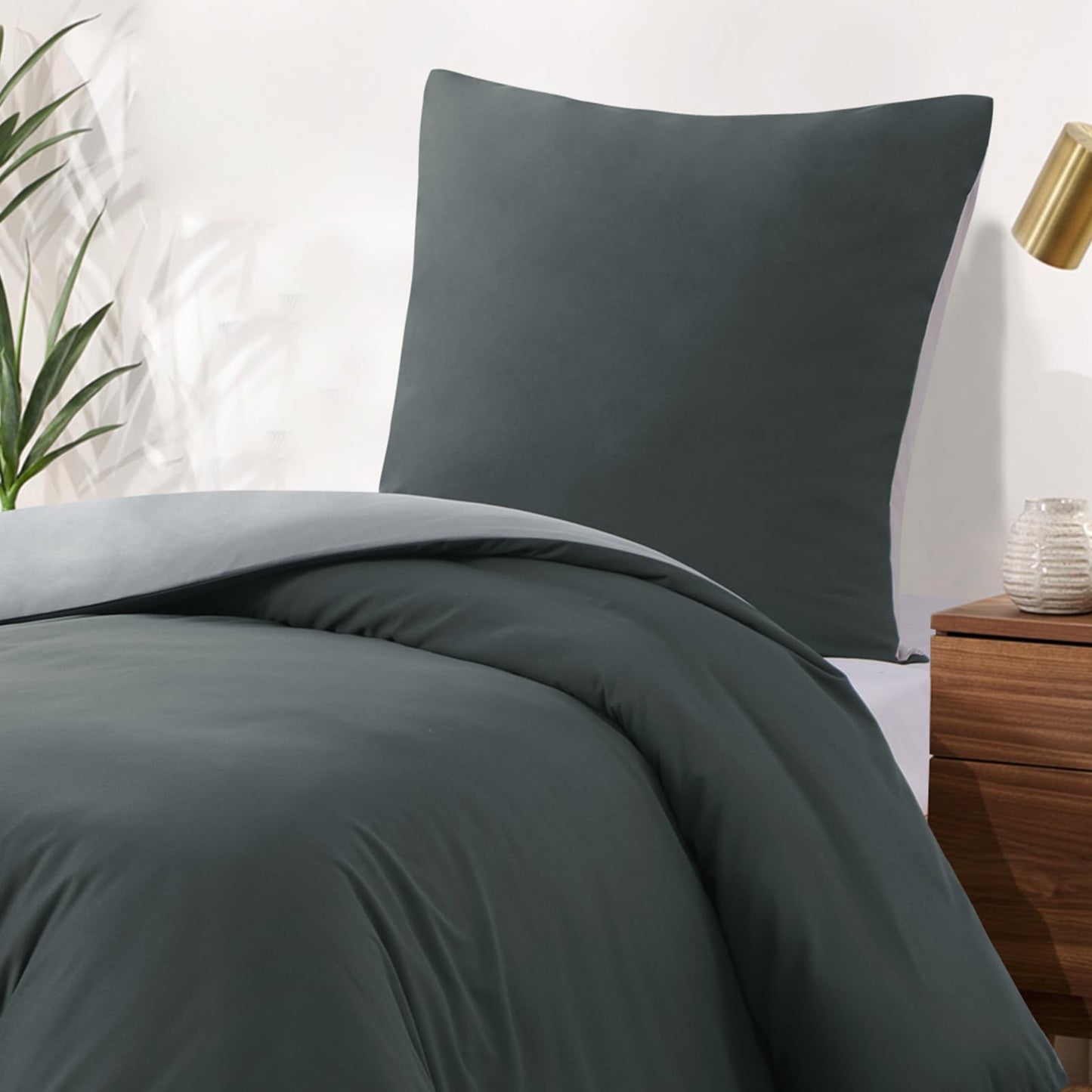 Aisbo bedding 155x220 2-piece anthracite/gray - bedding sets 1 duvet cover 155x220 cm + 1 pillowcase 80x80 cm, ÖKO-TEX reversible bedding soft microfiber with zipper.