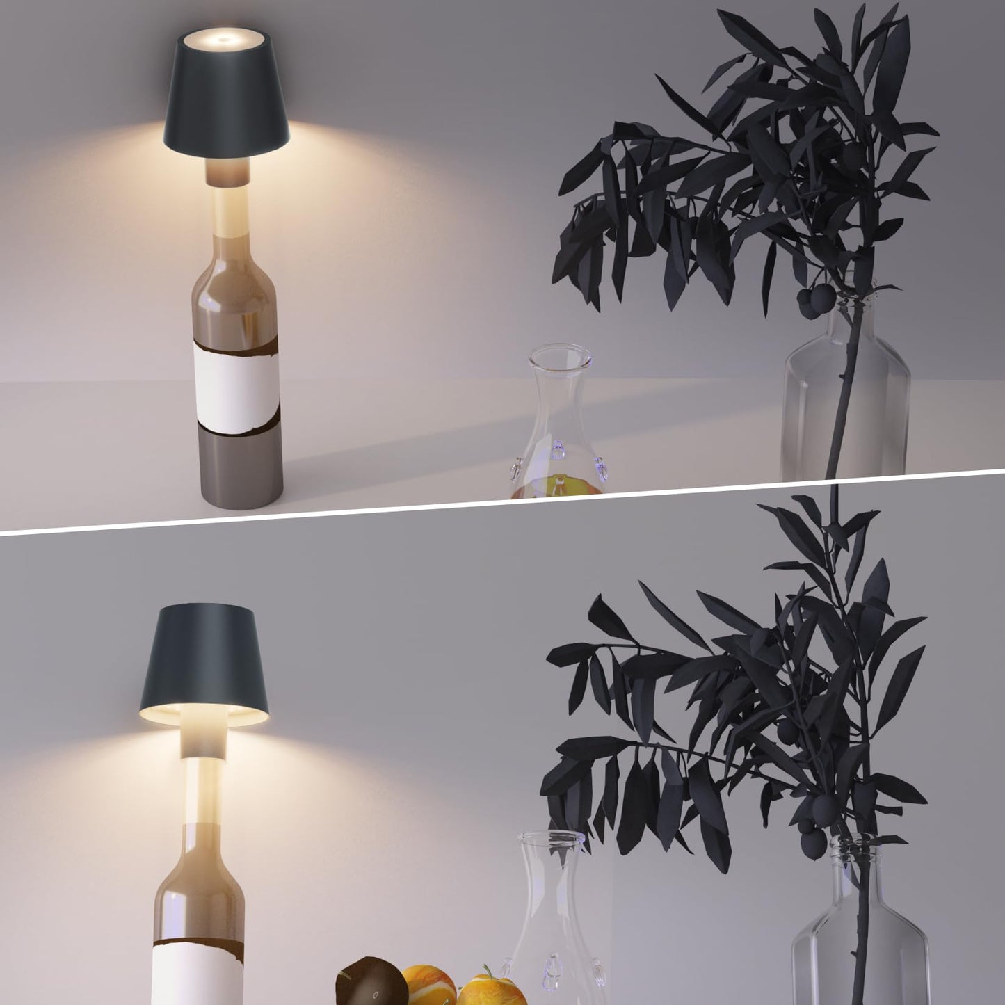 Coin with 2 pieces LED battery-operated wireless bottle lamp, 5500mAh dimmable table lamp, IP54 bottle light, touch table light for indoor/outdoor, restaurants and bars, anthracite...