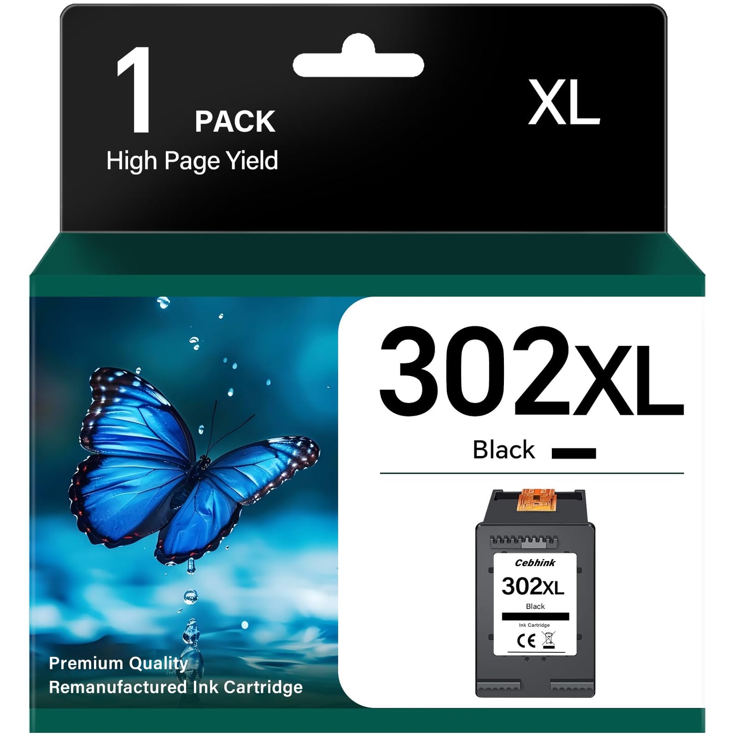 302 XL Black Ink Cartridge Replacement for HP 302 Black, compatible with HP Envy 4520 4522 4525 4527, DeskJet 3630 3636 3638 3639 3633 2130, OfficeJet 3831 3830 3833 5220 5230, 1 Black
