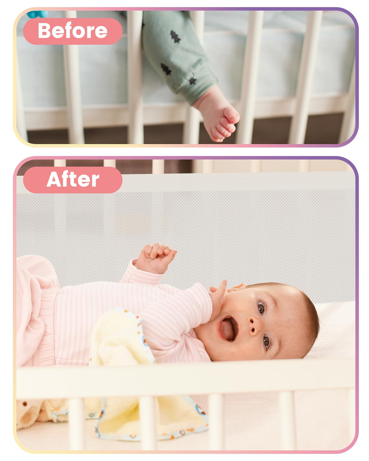 WYSWYG® Baby Nest Bumper Bed Bumper Baby Bed Bumpers 70x140 cm Crib - High Quality Mesh Breathable Bedside Crib - Rail Guard Crib Protection from Pinching - Gray