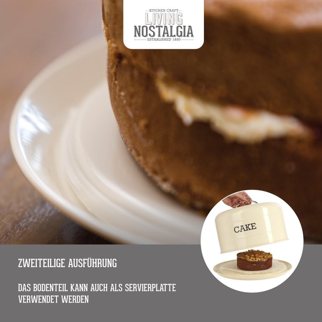 KitchenCraft Living Nostalgia Cake Tin, airtight cake tin/cake dome, 28.5 x 18 cm, cream antique