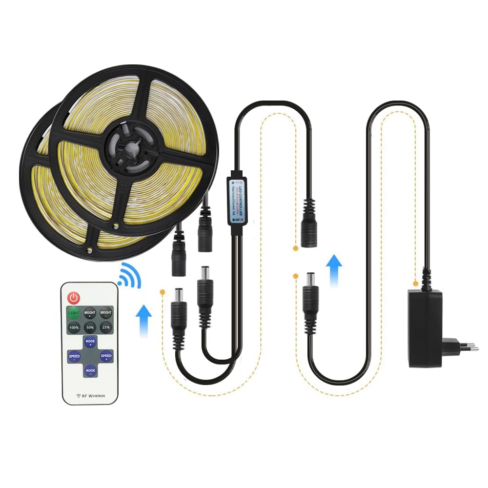 15m COB LED Strip Lights, 2 x 7.5m Super Bright 24V LED Tape Lights, Flexible COB Lights with RF Remote Control for Bedroom Kitchen TV Backlighting, Indoor Outdoor DIY Decoration.
