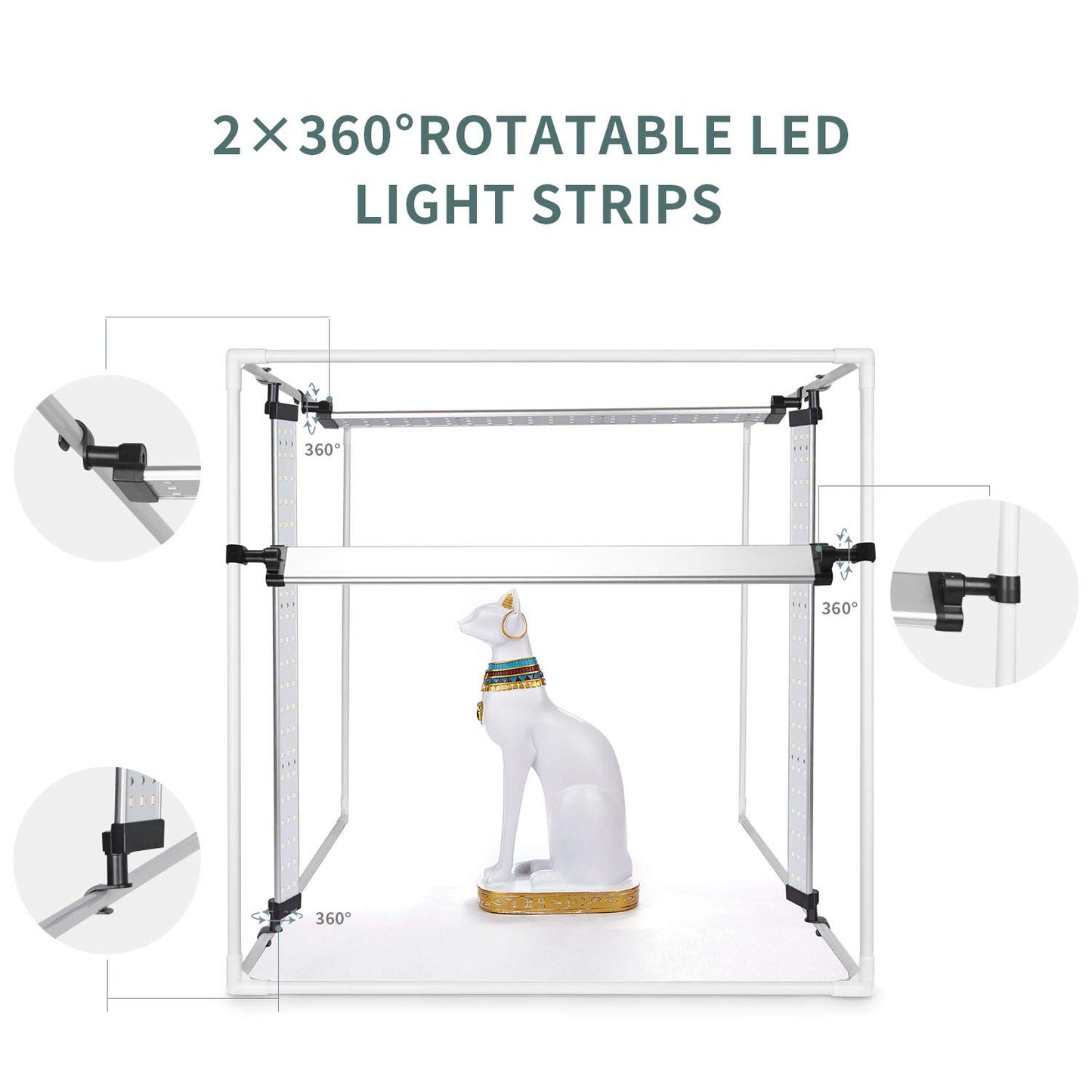 FOSITAN 80x80x80cm photo studio dimmable 126pcs LED lighting photo box 5500±200K (CRI≥95) light tent with 3 backgrounds (white, black, orange) for professional photography.